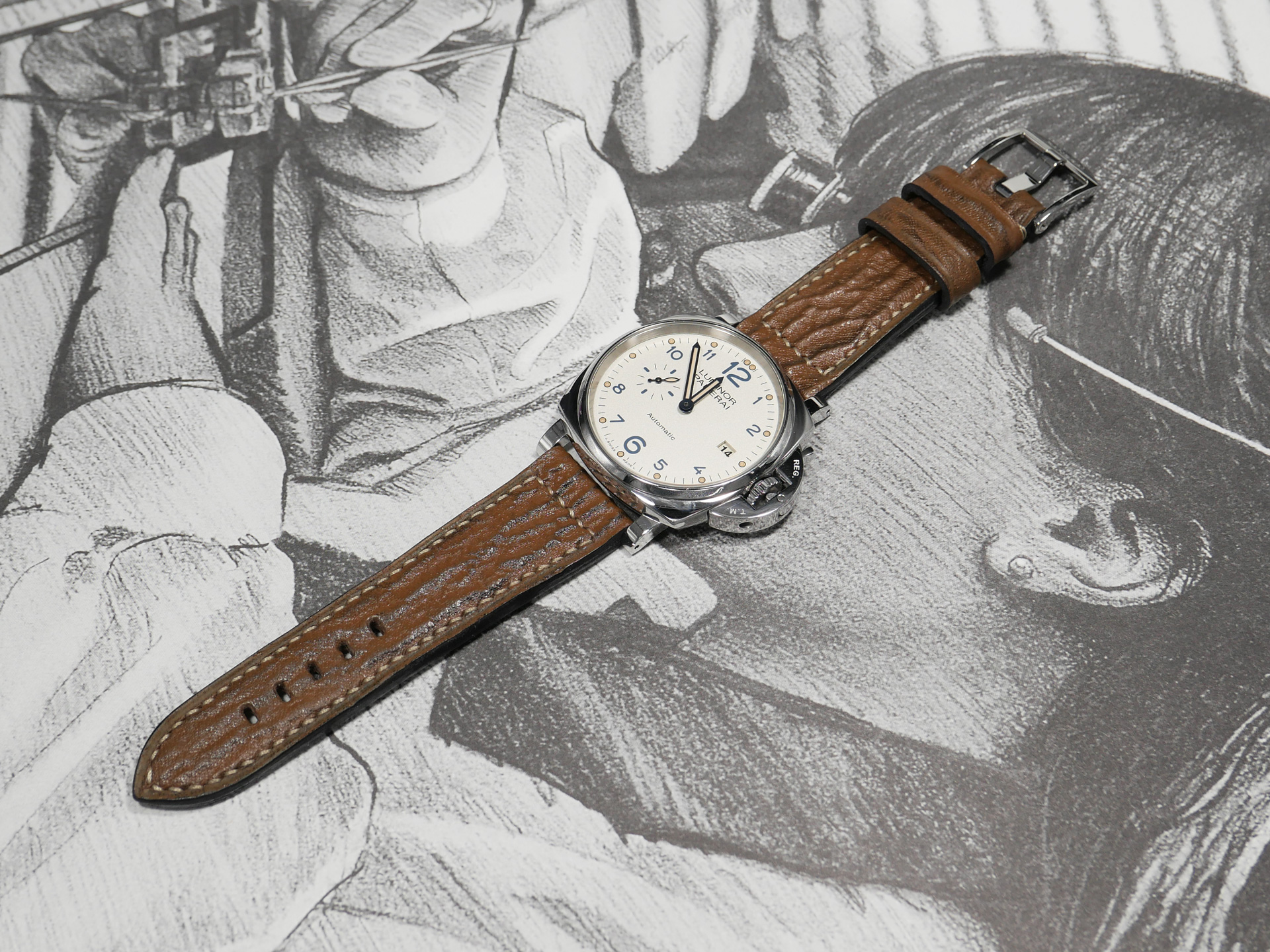 Panerai DUE paired with rich brown shark strap