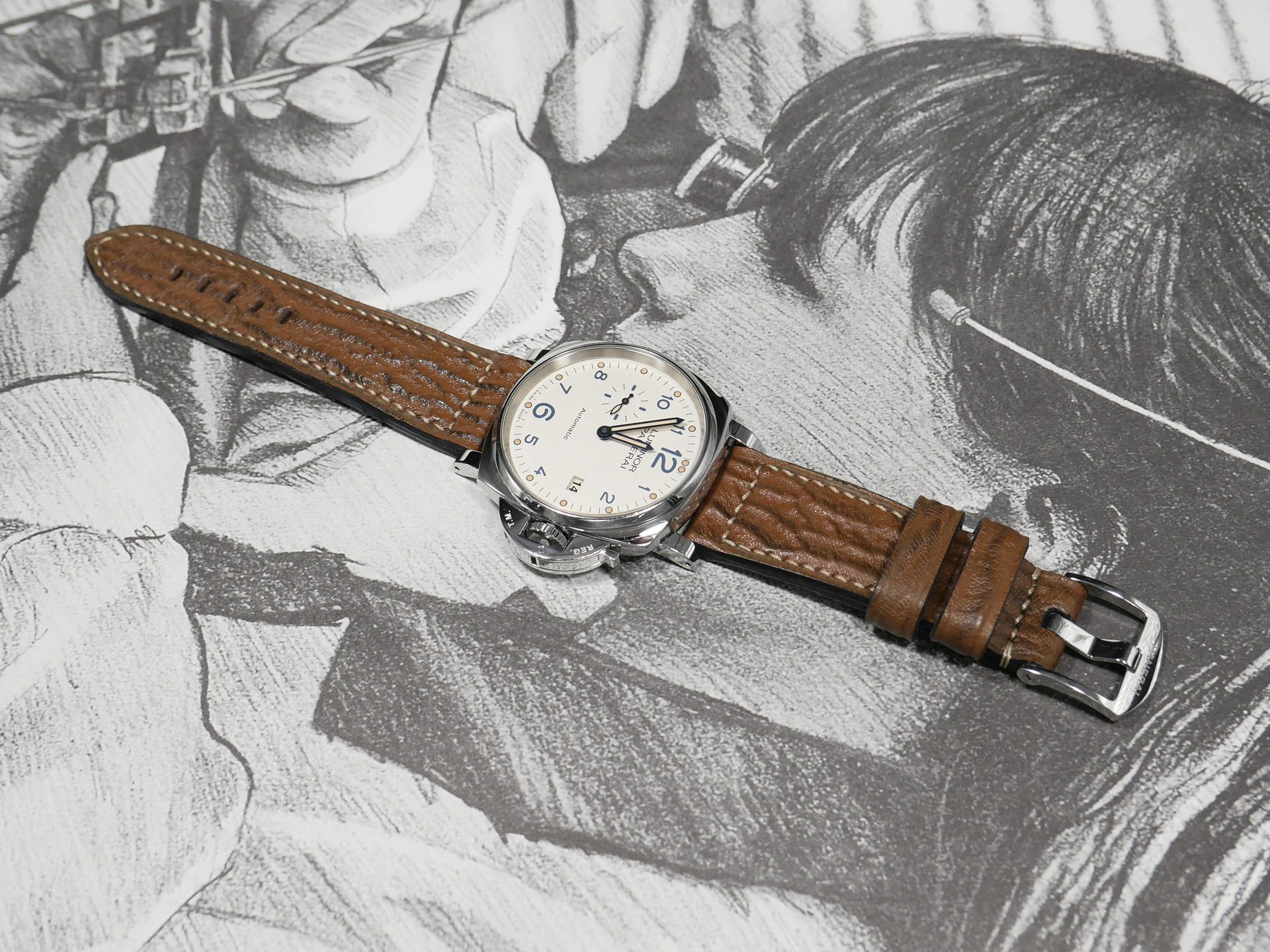 Vintage Panerai DUE look with brown sharkskin strap
