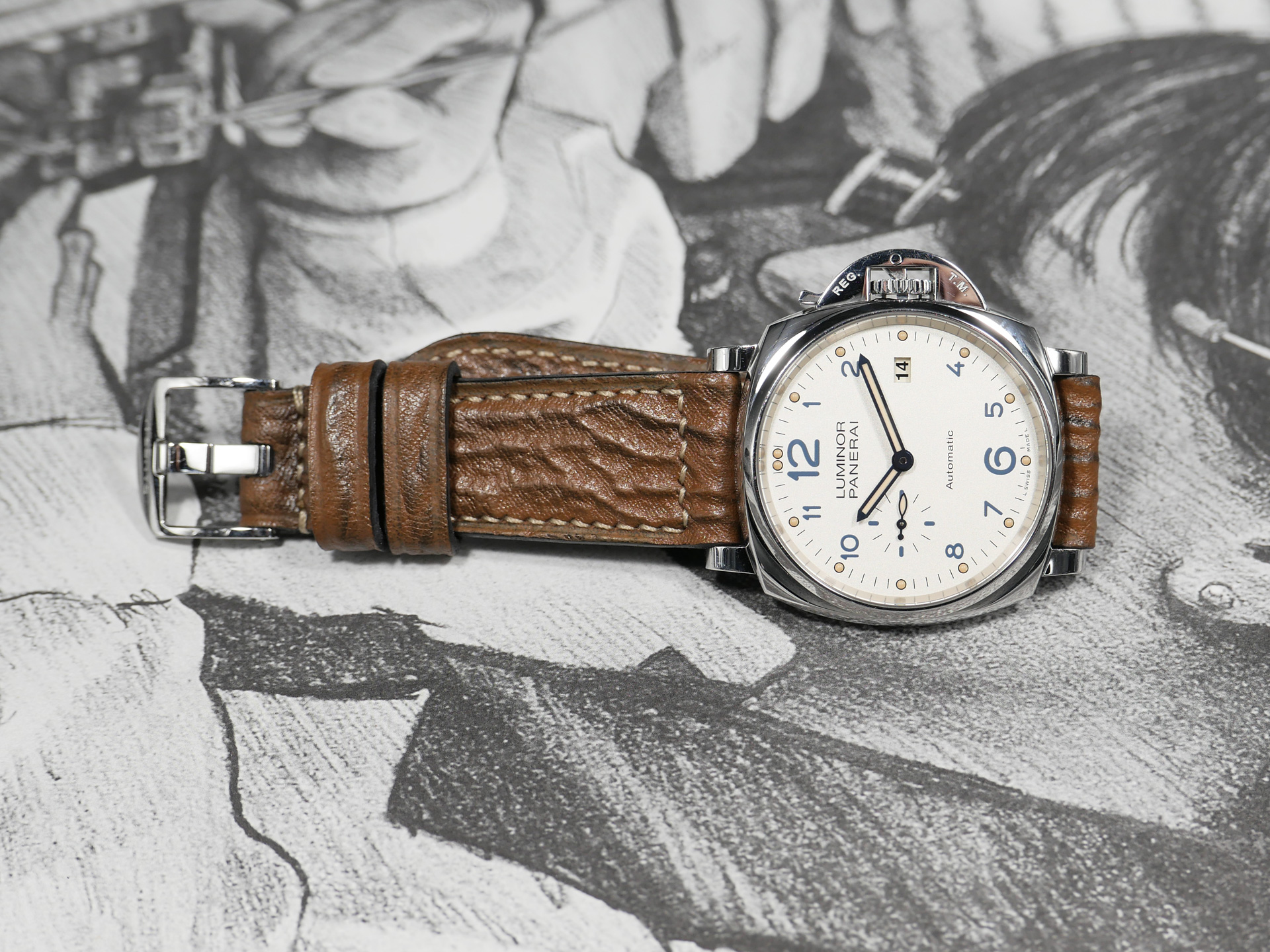 Brown sharkskin strap upgrade for Panerai DUE