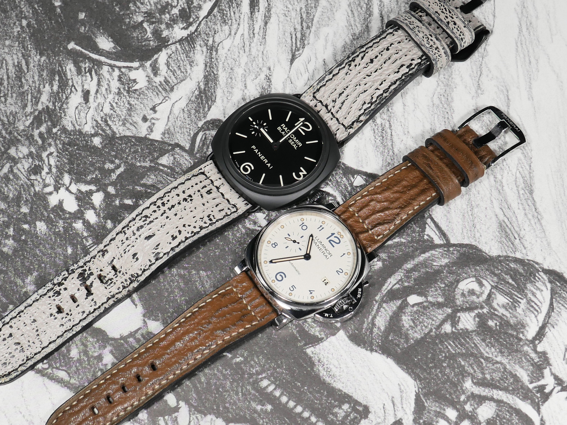 Panerai DUE timepiece on classic brown shark strap