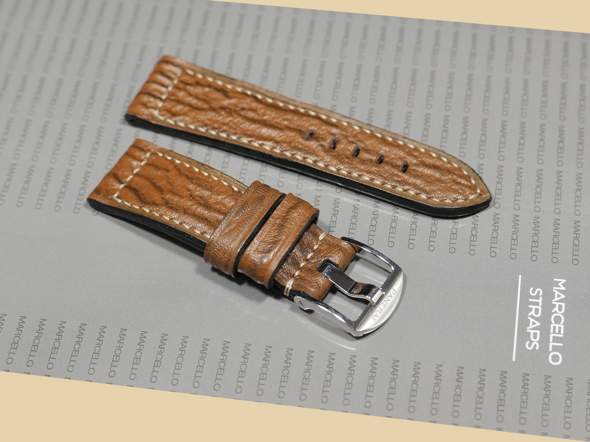 Brown shark strap on Panerai DUE luxury watch