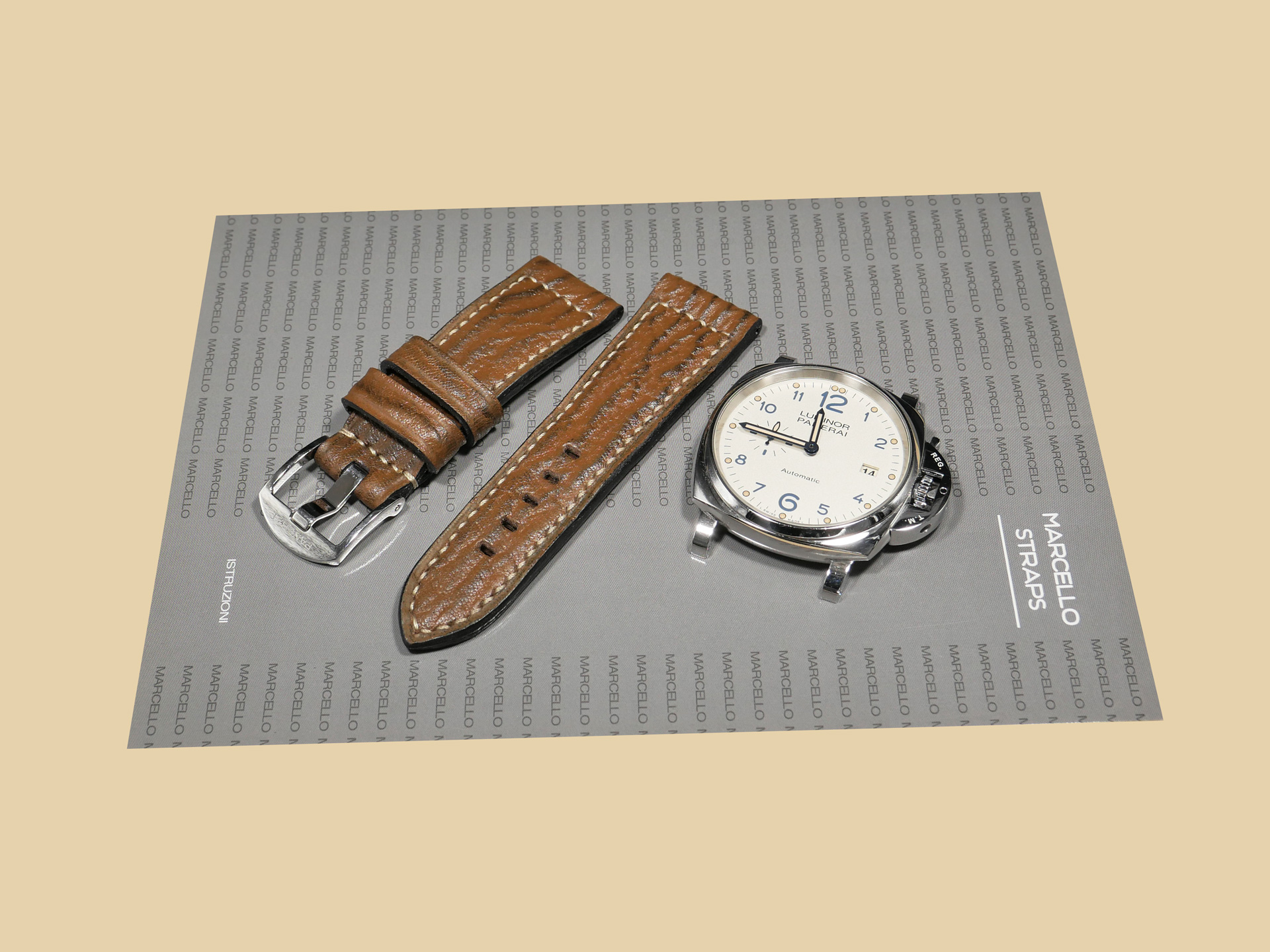 Panerai DUE with rugged brown shark leather strap