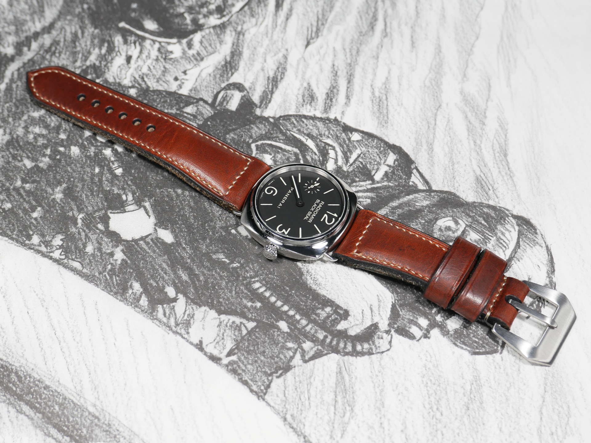 Close-up of beige spun polyester hand stitching