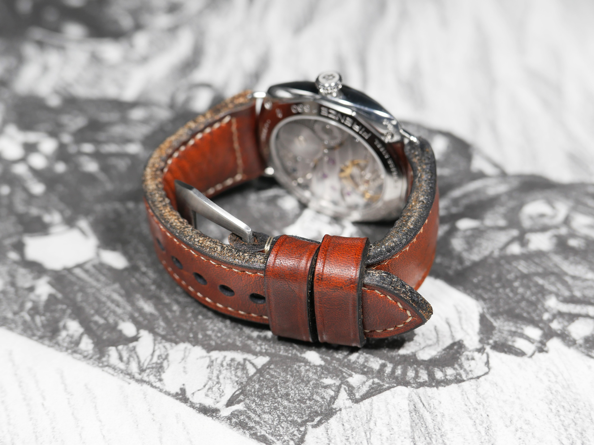 Mahogany-toned Radiomir strap photographed in natural light