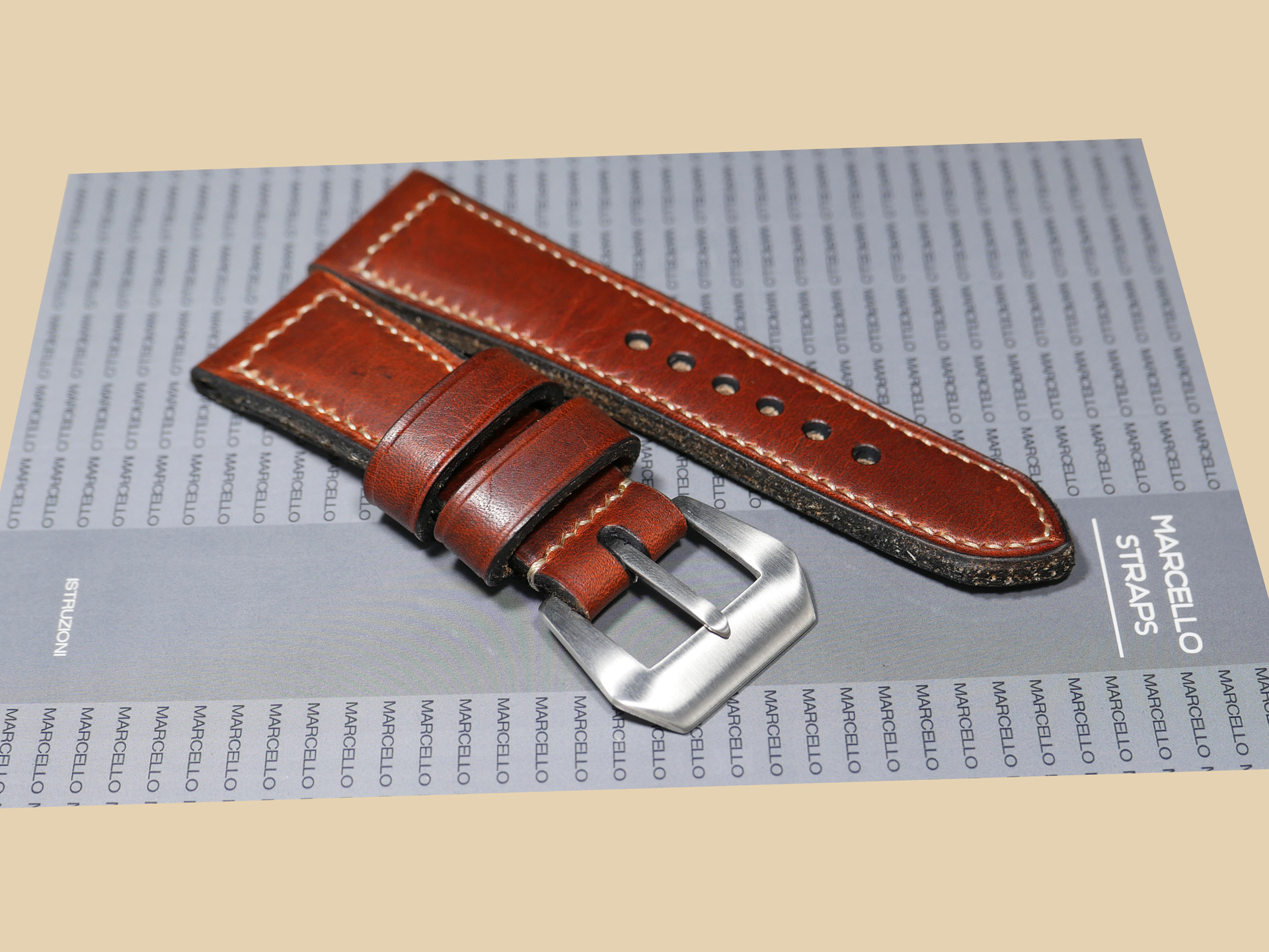 Hand-buffed leather surface with subtle vintage shine