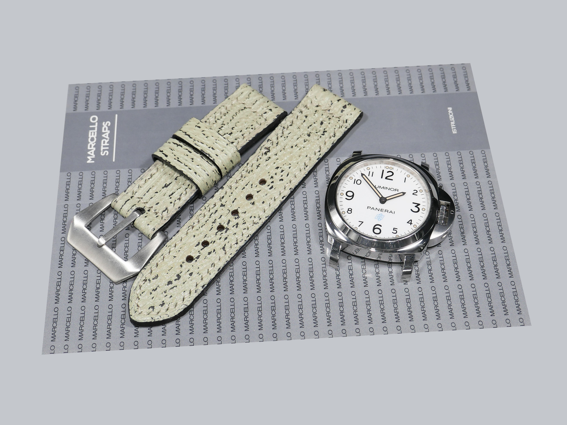 Panerai watch with exotic shark leather strap in mint grey