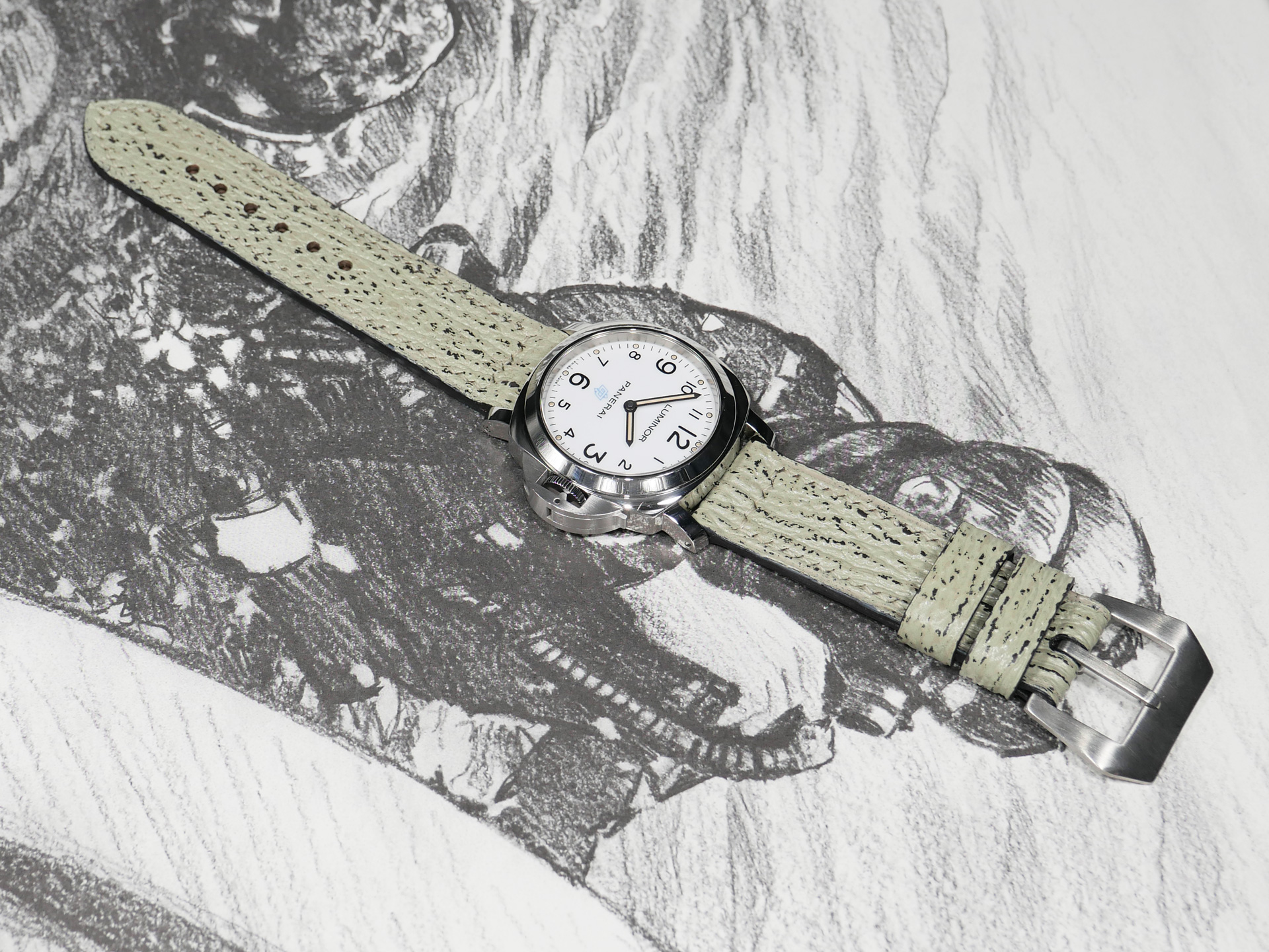 Back view of mint grey Panerai shark skin strap