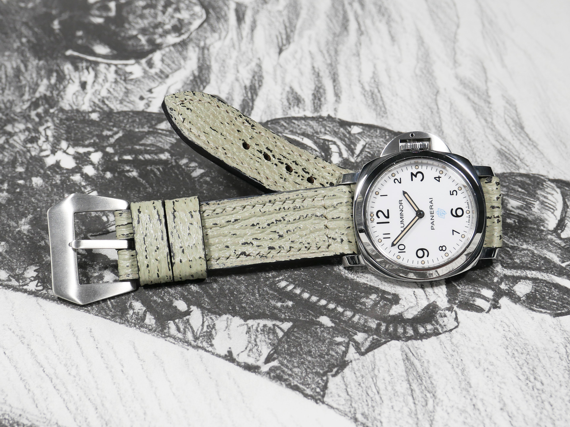 Custom Panerai strap in mint grey shark leather