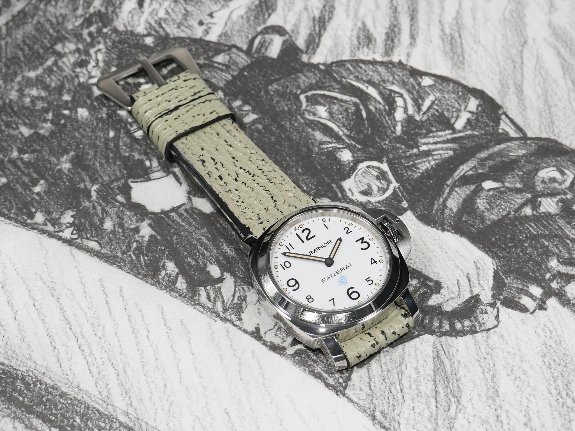 Panerai PAM00775 paired with mint grey shark skin strap