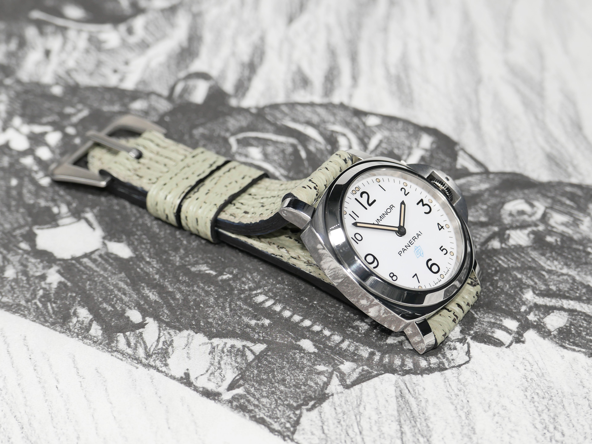 Soft textured shark leather Panerai strap in mint grey