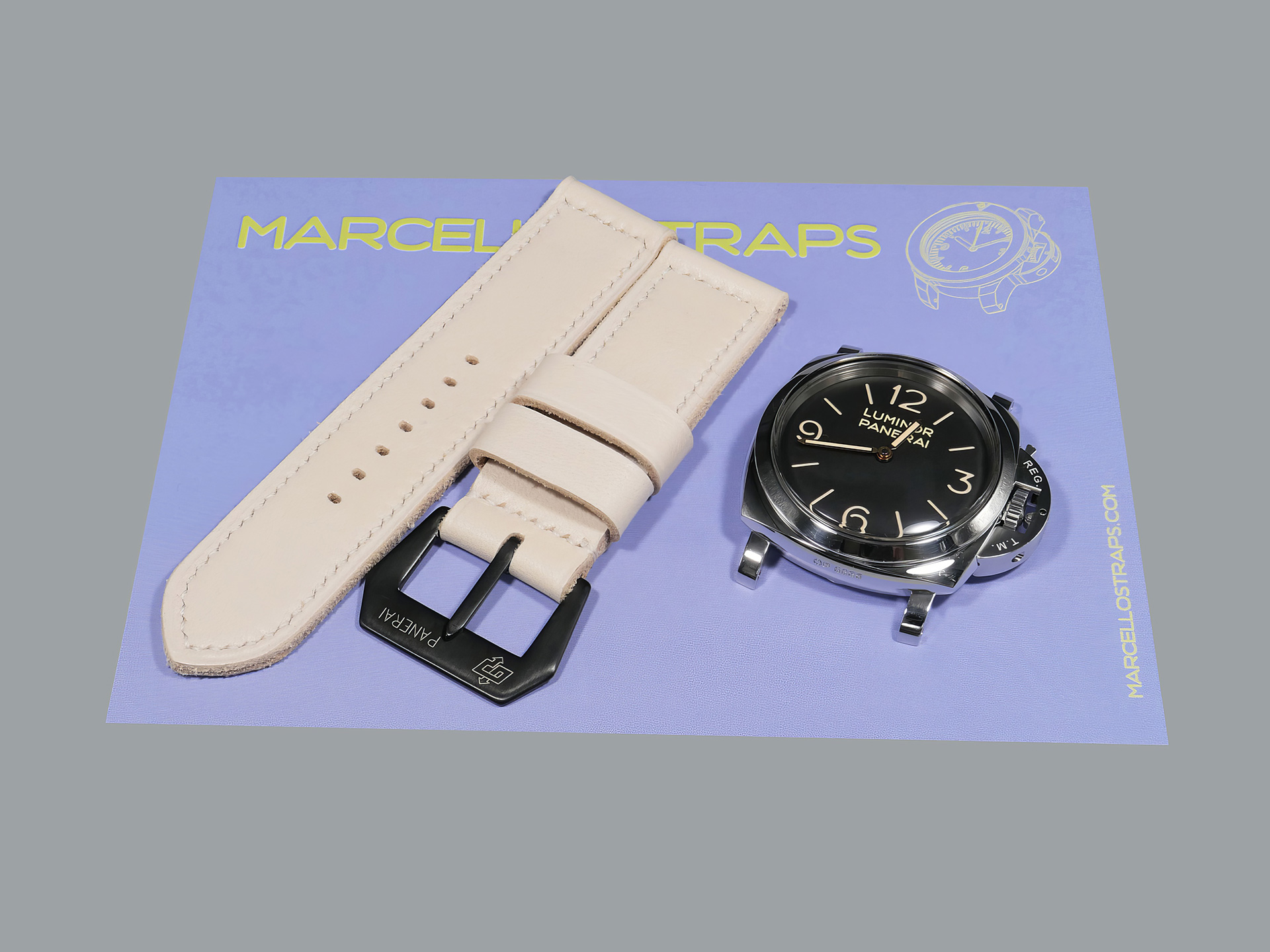 Matte white leather strap on brushed Panerai case