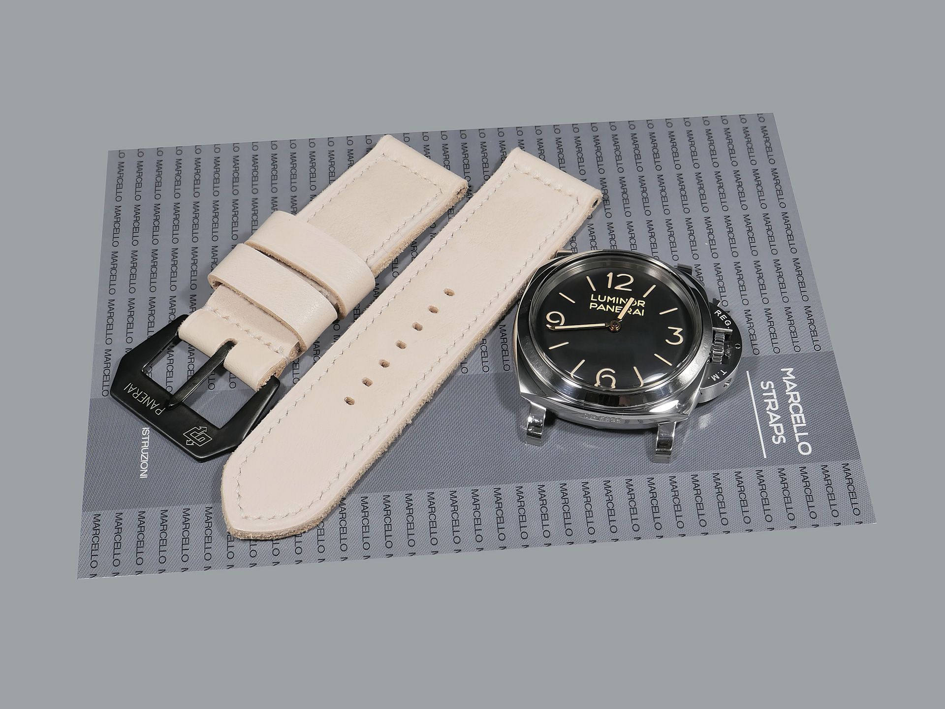 Hand-stitched white watch strap for Panerai Luminor 47mm