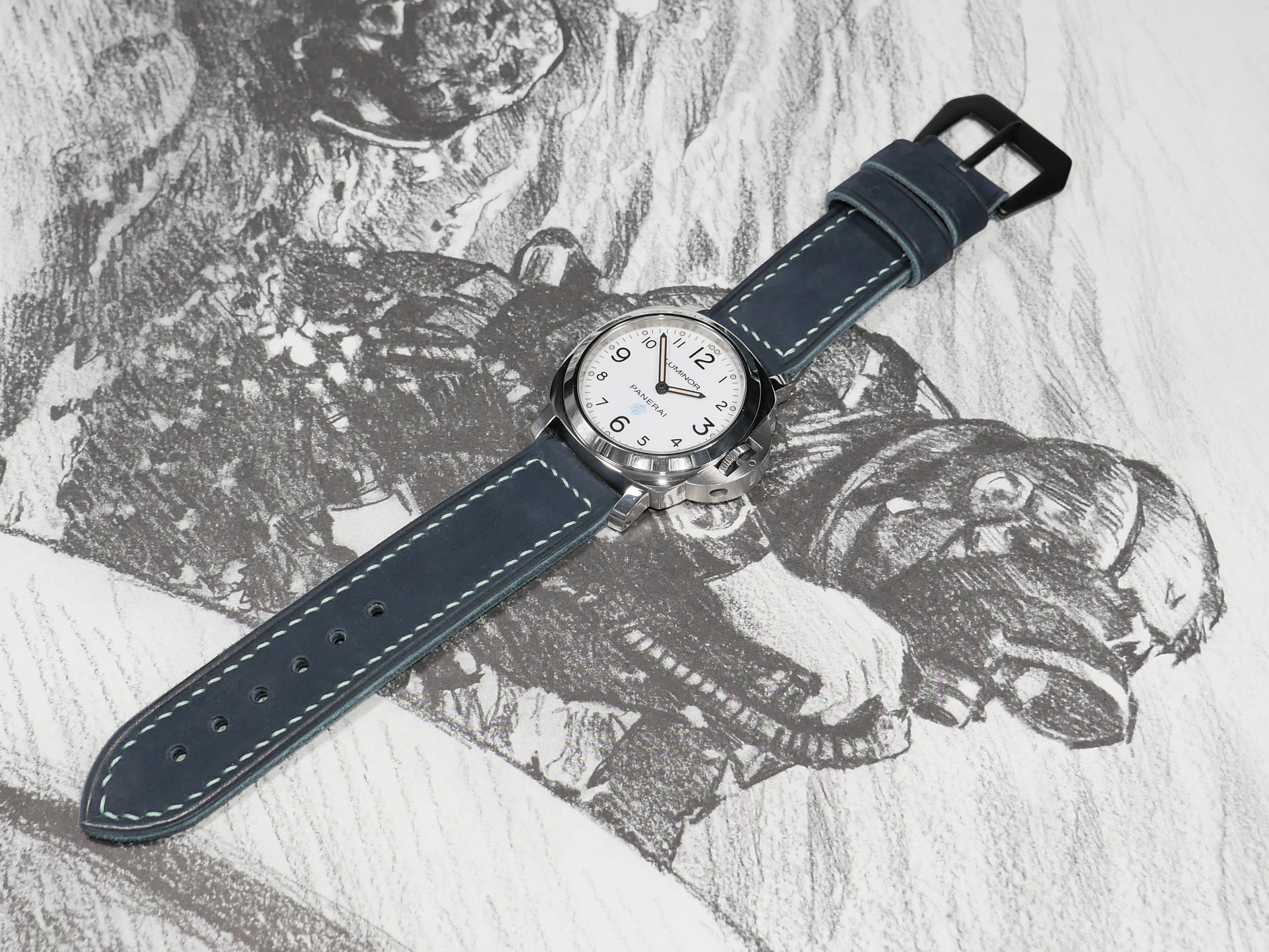 Texture of Suede Blue Panerai Strap Handmade by Marcello Straps