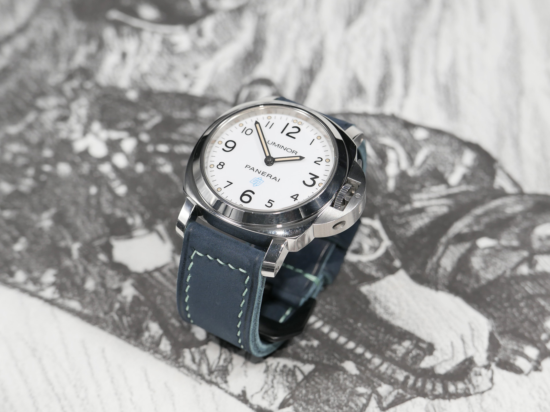 Edge creasing on Suede Blue Panerai Strap Handmade by Marcello Straps