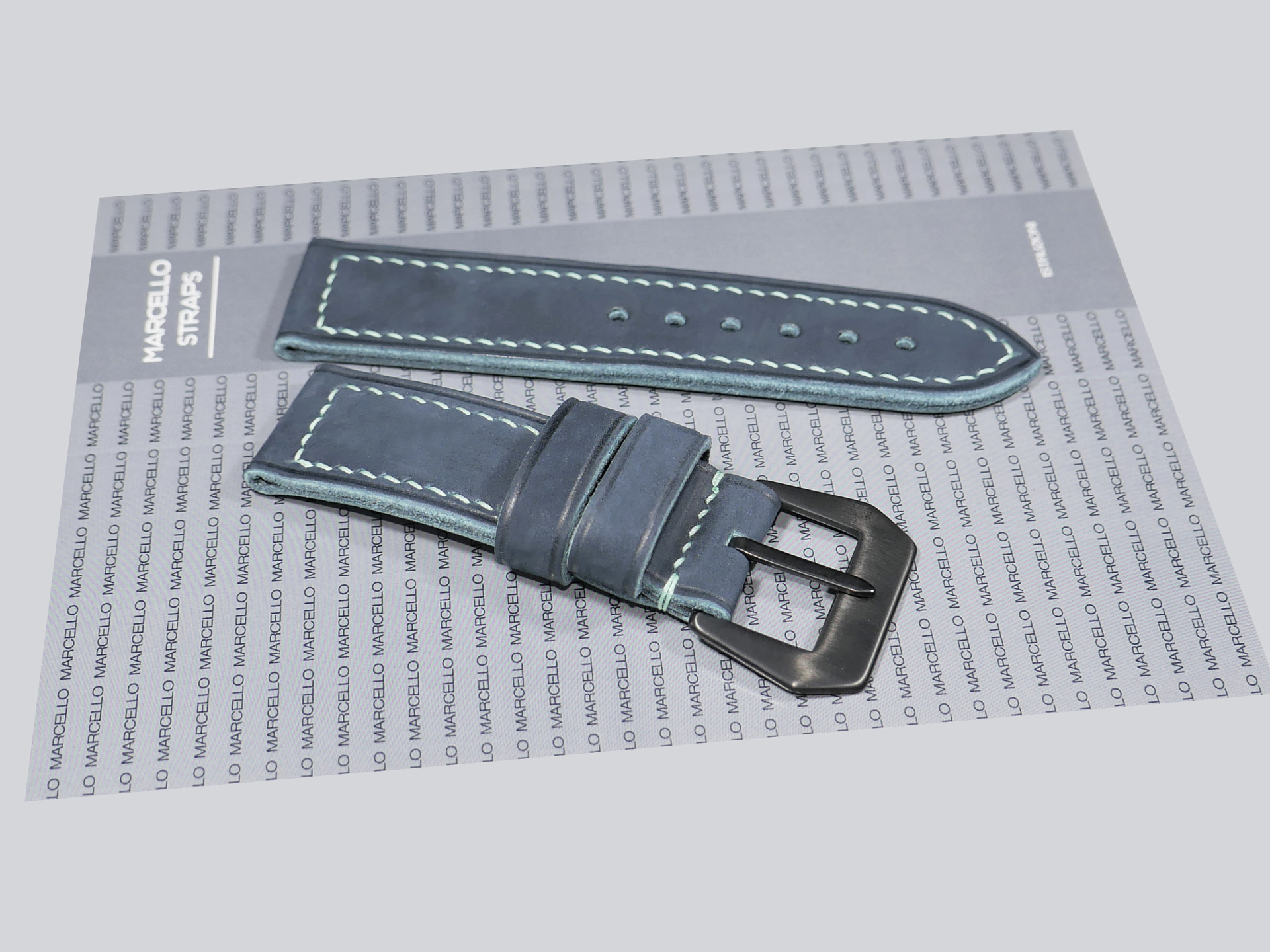 Buckle end of Suede Blue Panerai Strap Handmade by Marcello Straps