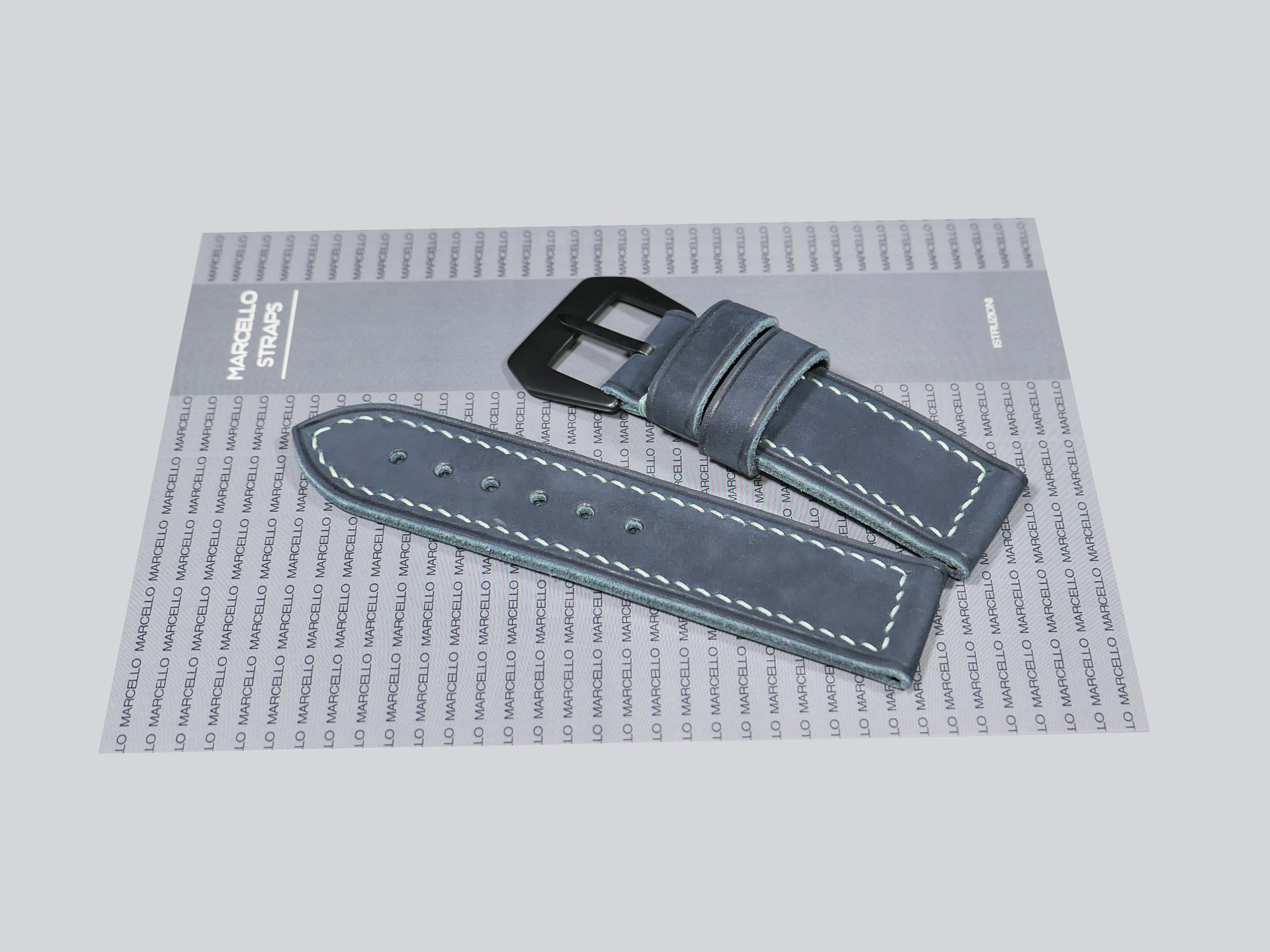 Tip detail of Suede Blue Panerai Strap Handmade by Marcello Straps