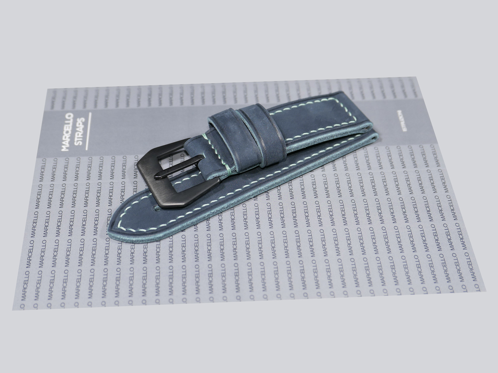 Suede Blue Panerai Strap Handmade by Marcello Straps photographed in studio light