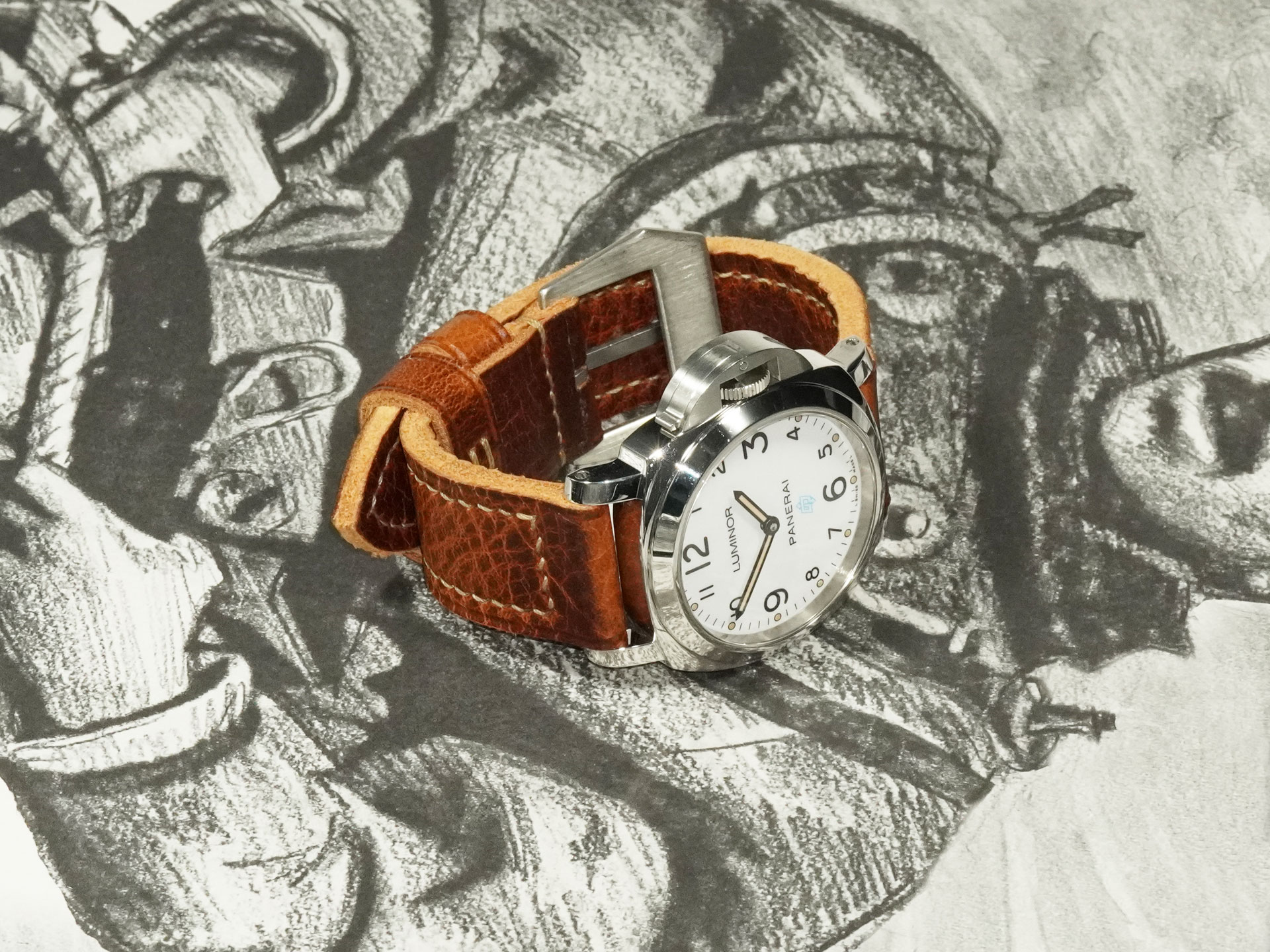 soft crease edges thick brown Panerai strap 44mm