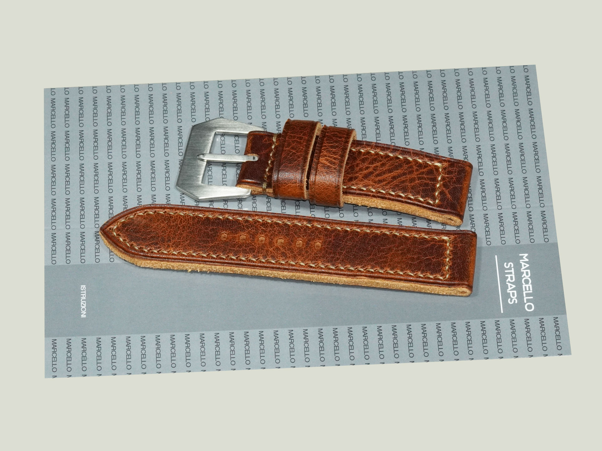 flat pin buckle thick brown Panerai strap 44mm detail