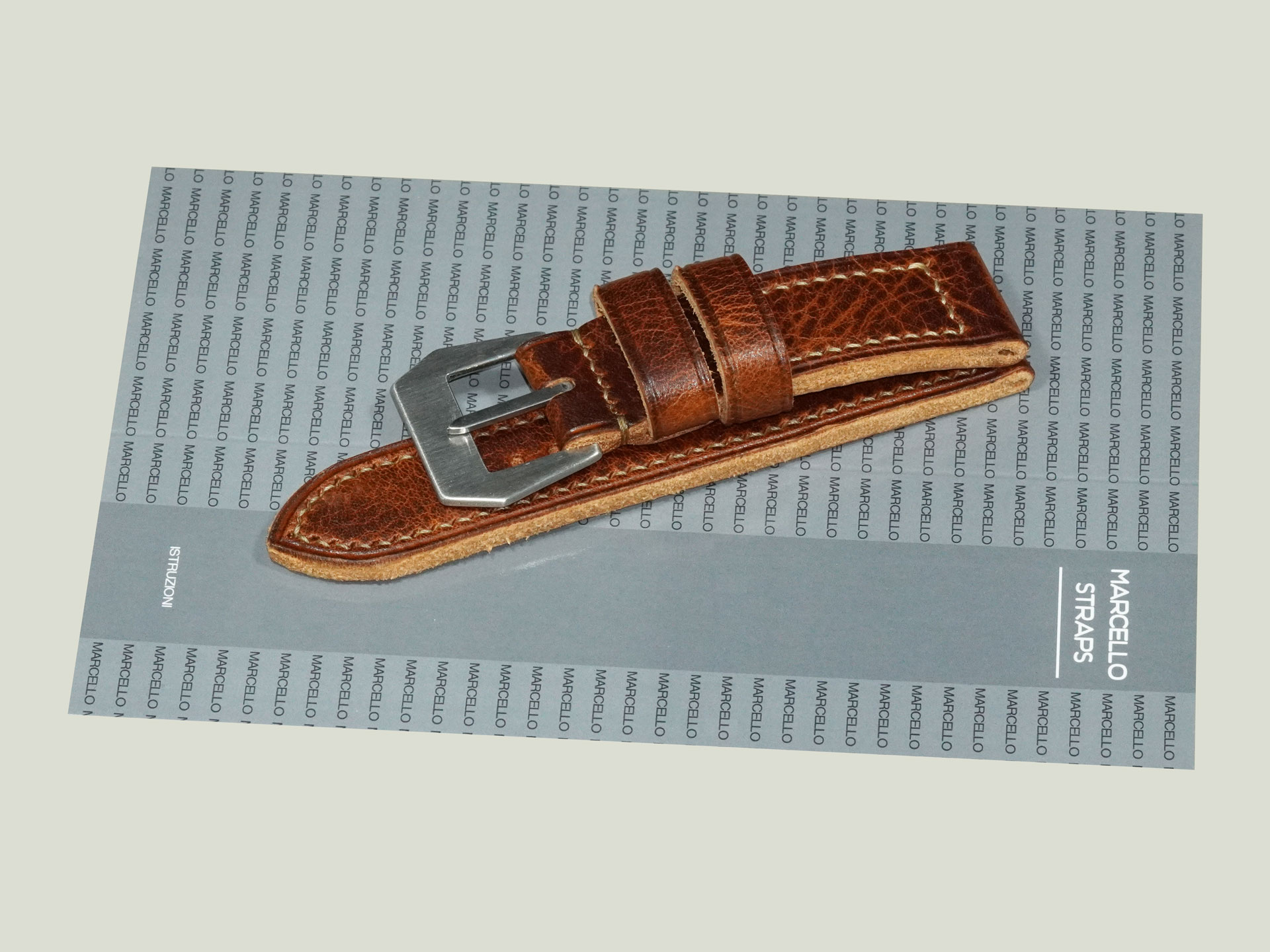 rugged thick brown Panerai strap 44mm with fixed keeper