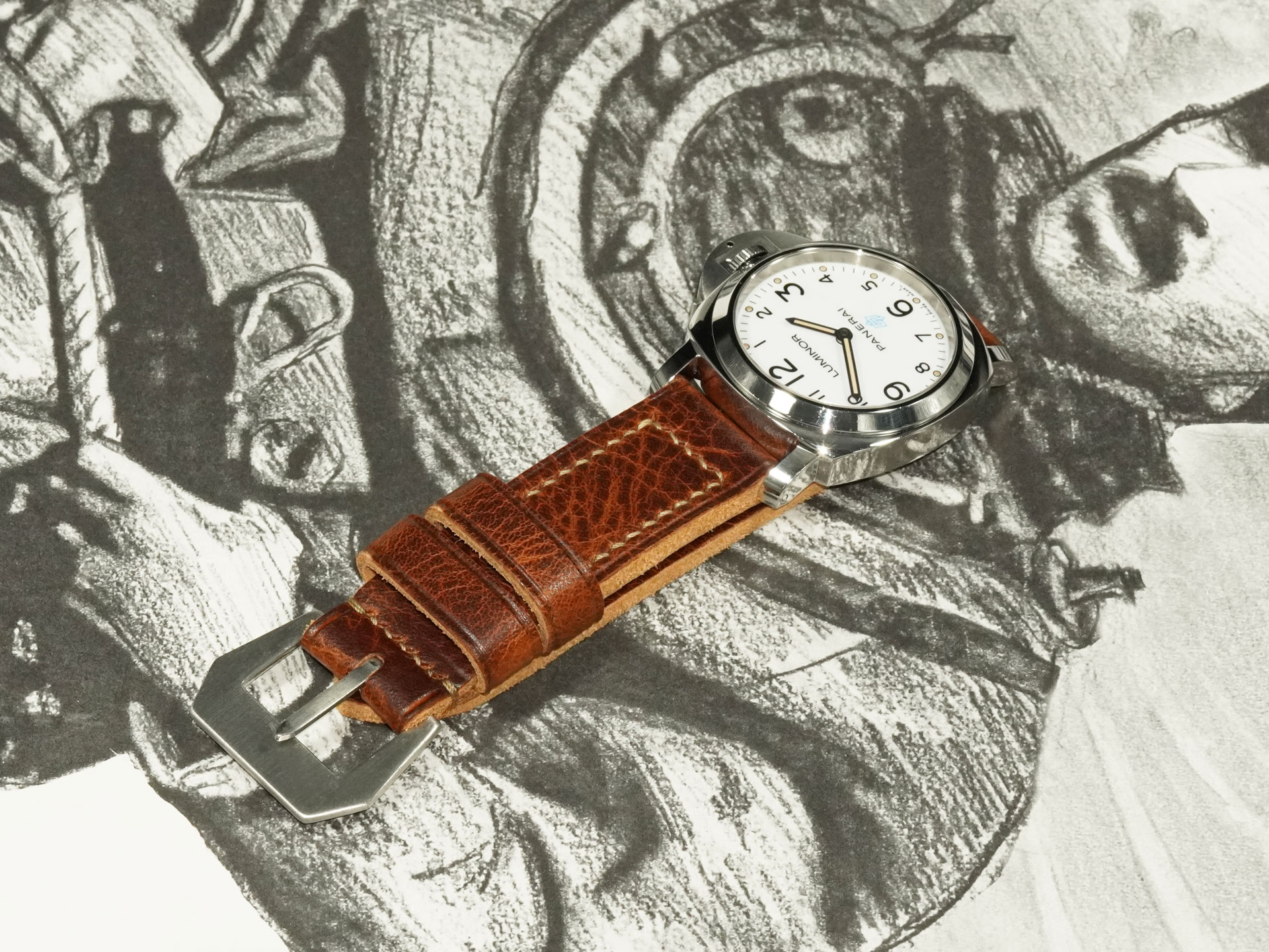 vintage style thick brown Panerai strap 44mm