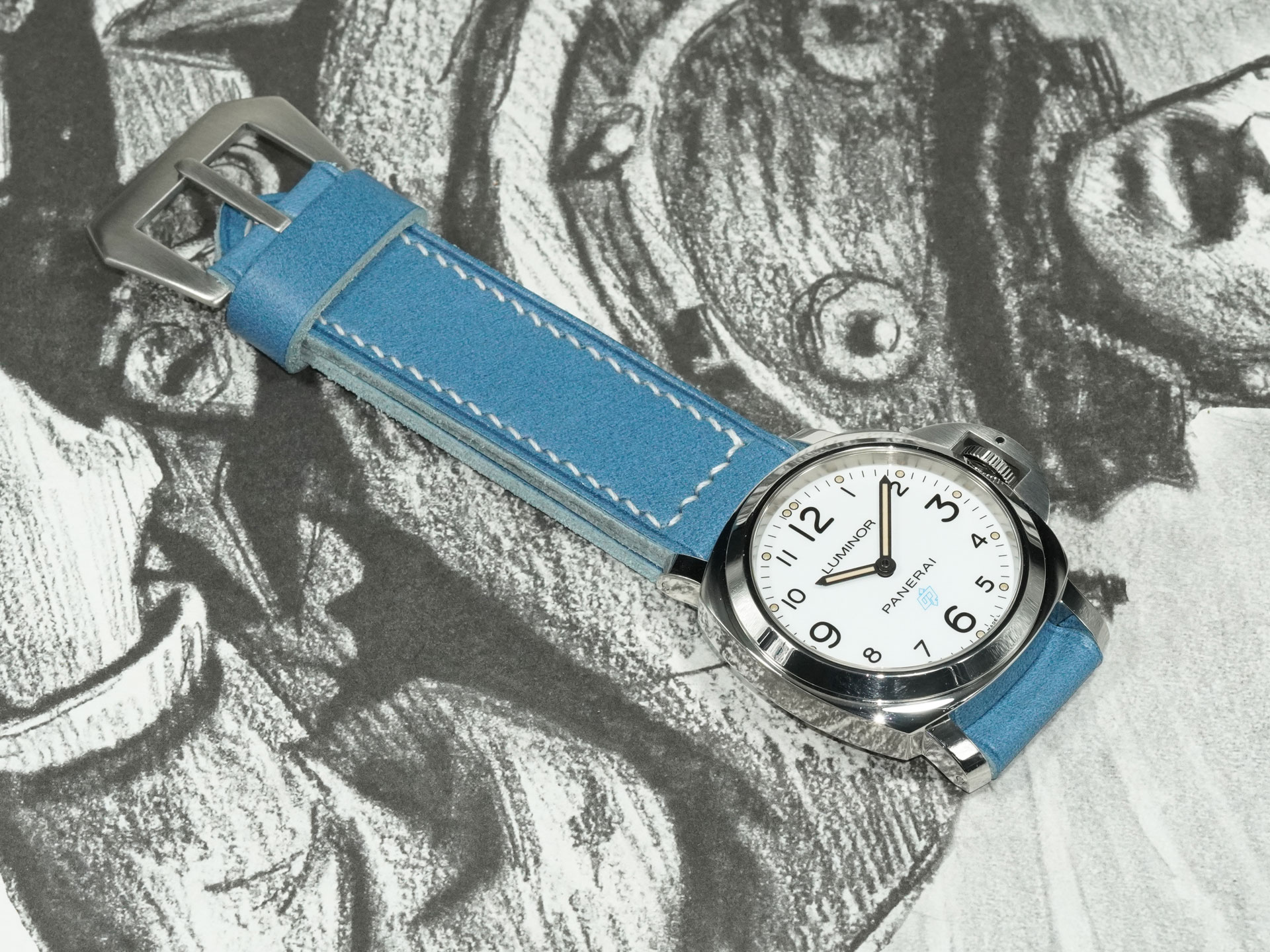 Blue Panerai strap with medium thickness for durability and comfort