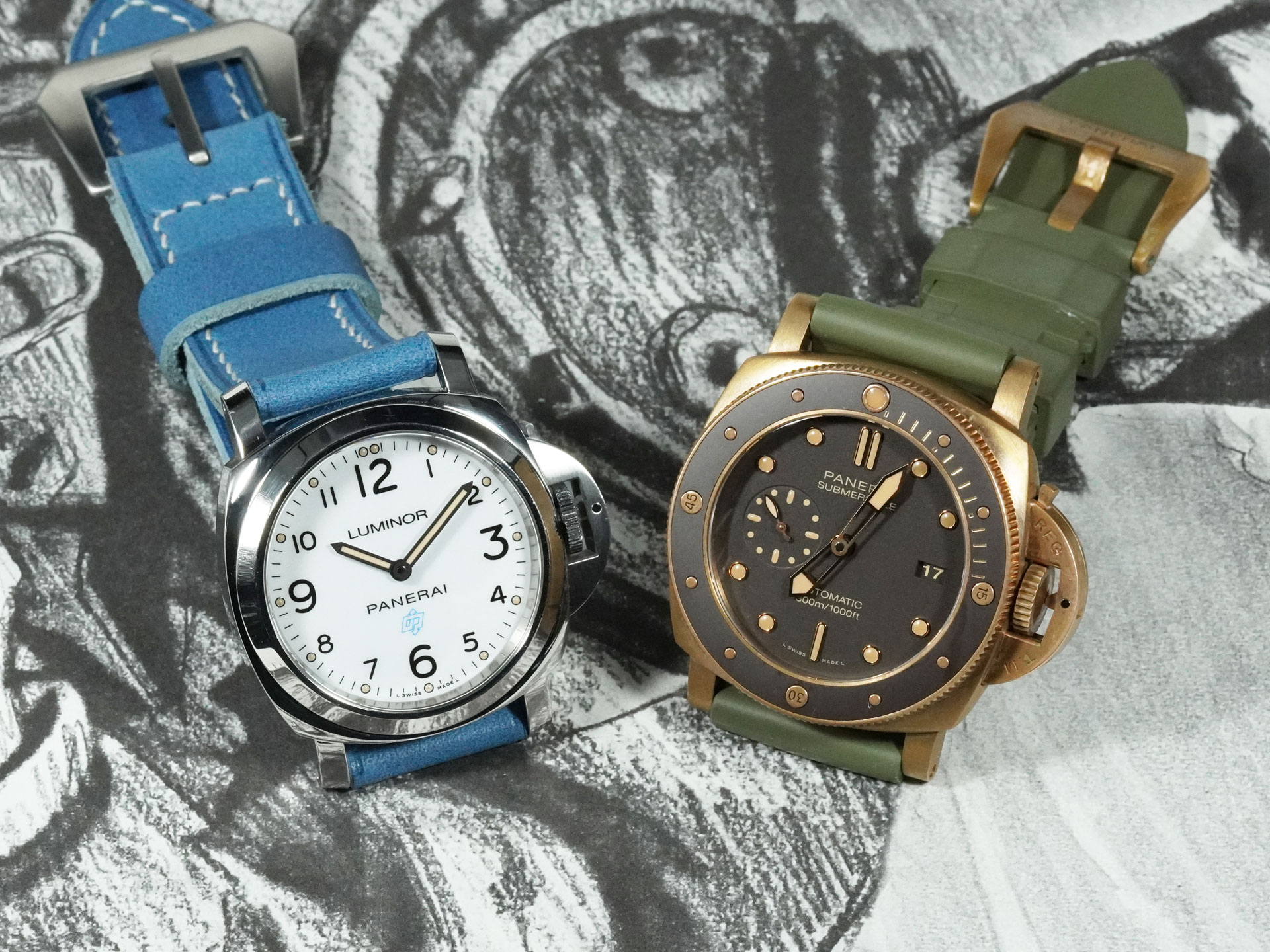 Elegant blue Panerai strap with subtle grain leather texture