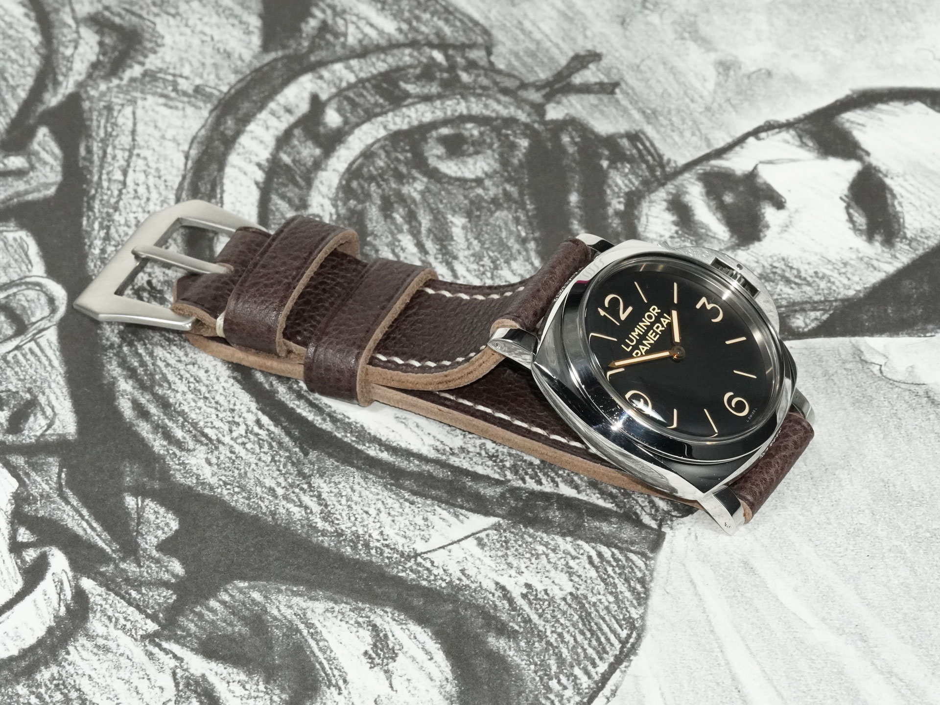 47mm Panerai espresso brown leather strap handcrafted