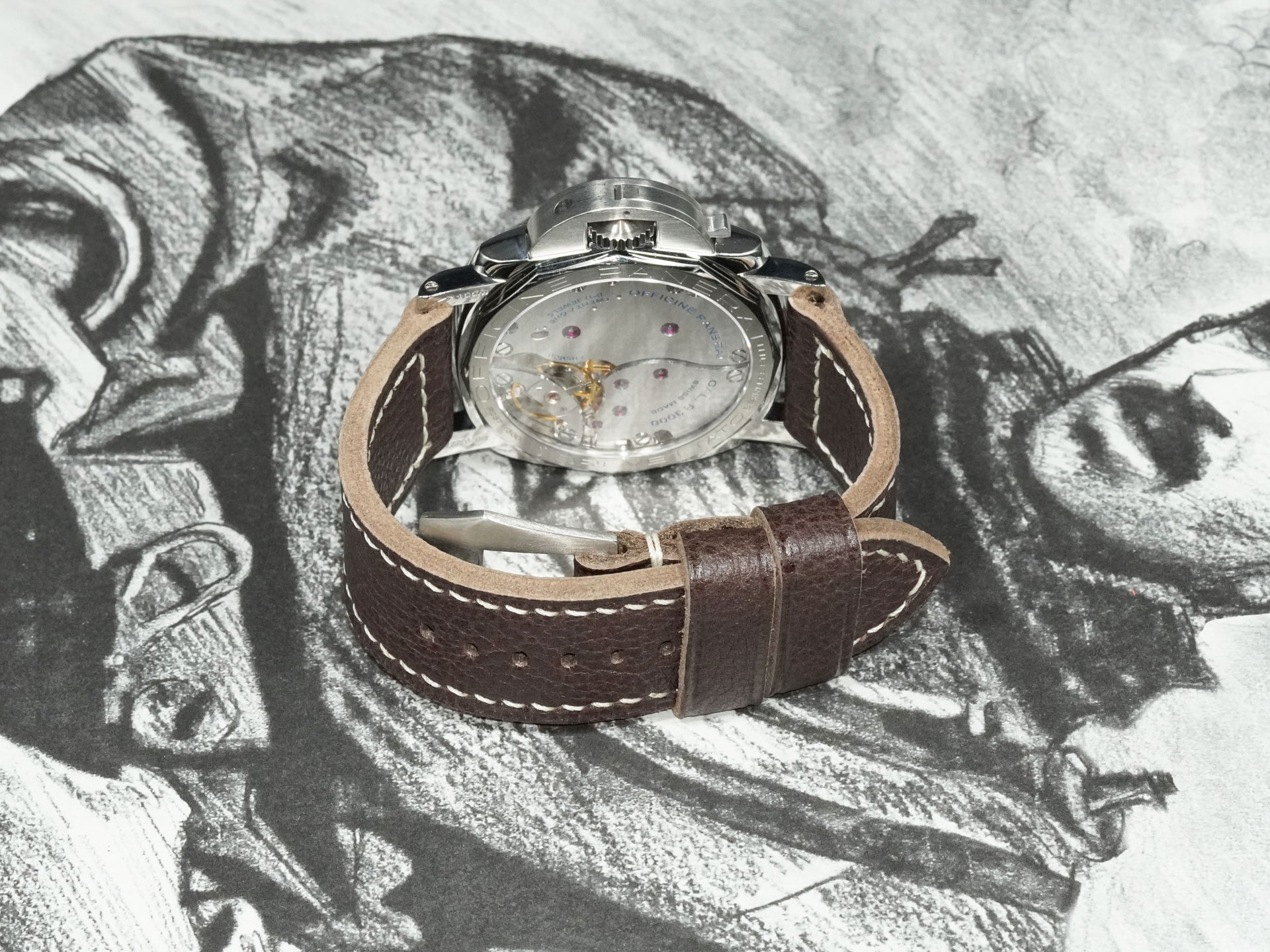 espresso brown Panerai strap with hand stitching 47mm