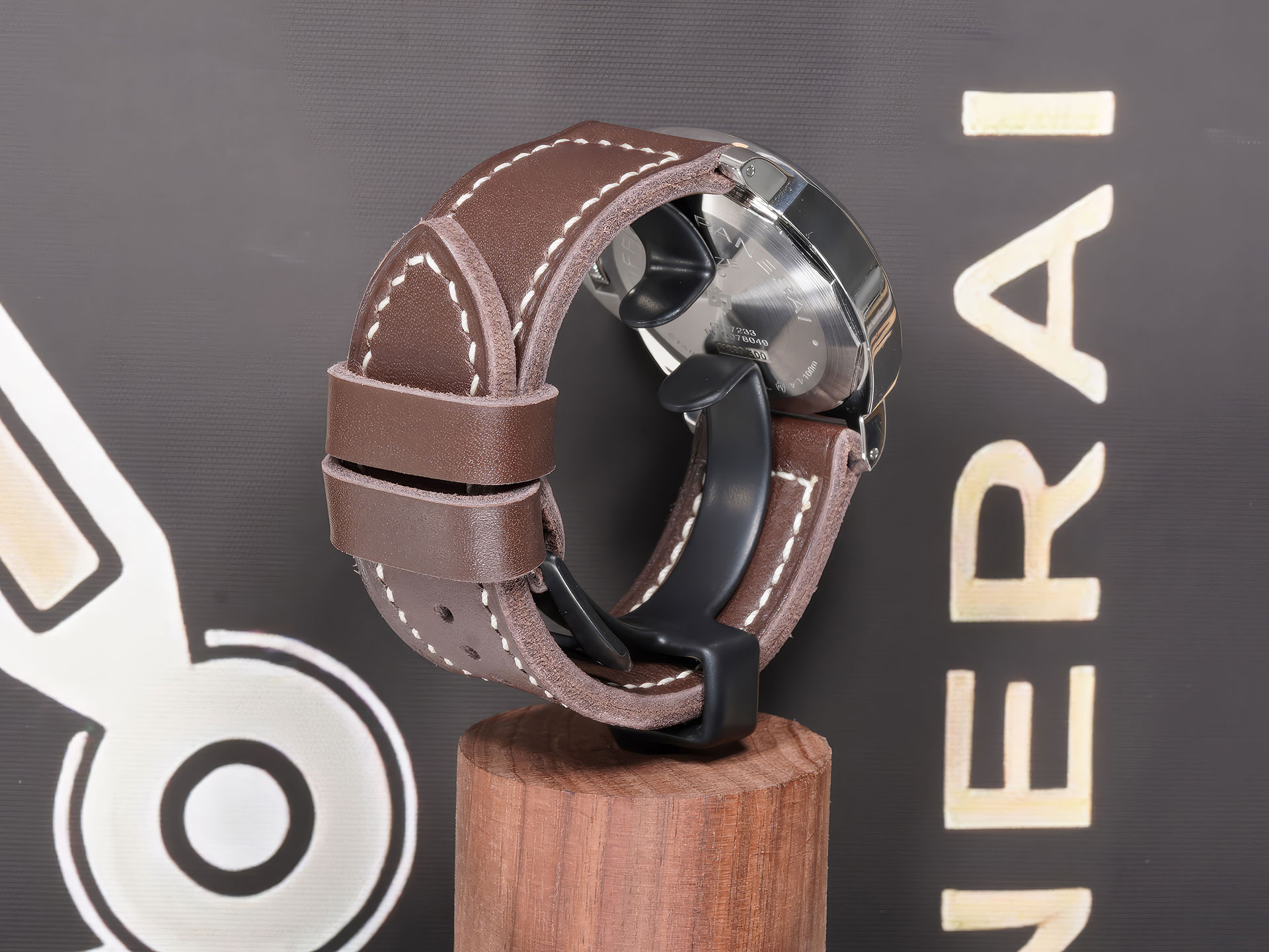 Soft tempered black leather Panerai strap thick design