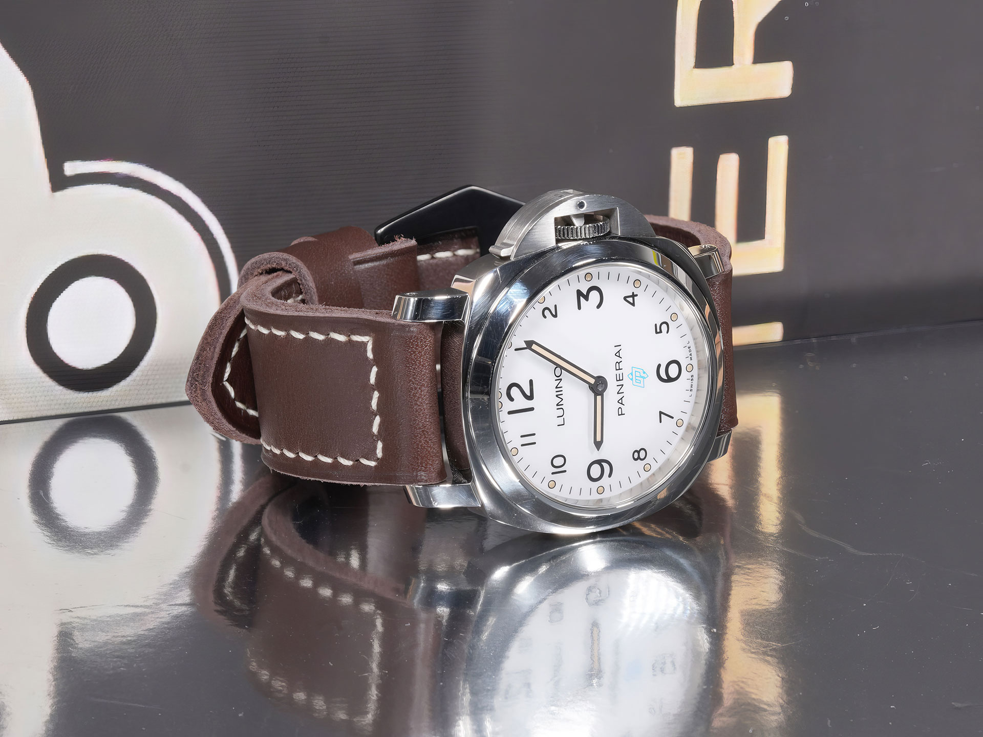 Magnetic Black Panerai 44 mm strap with hand-stitched edges