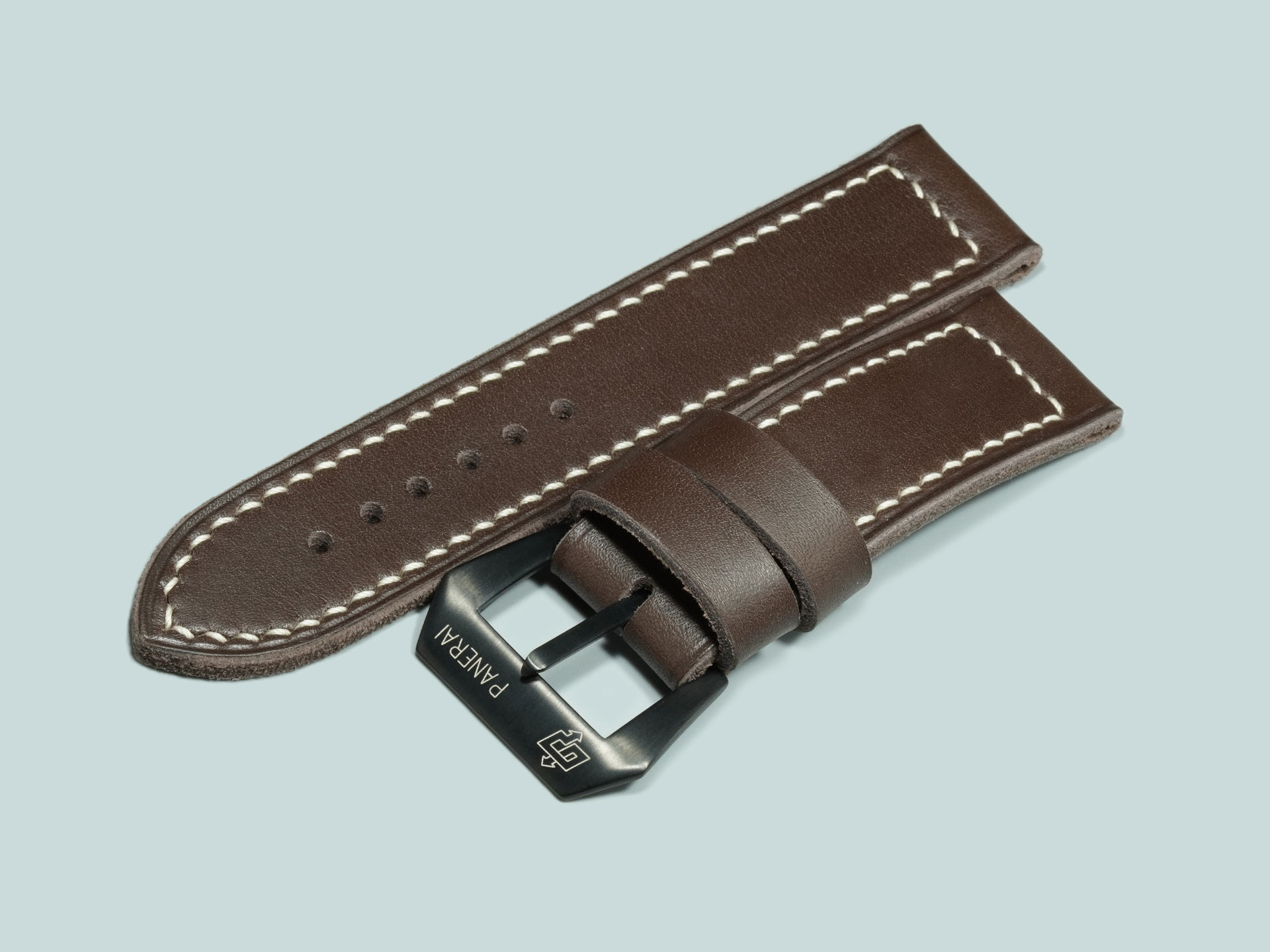 Handmade Dark Grey Panerai strap with black buckle close-up