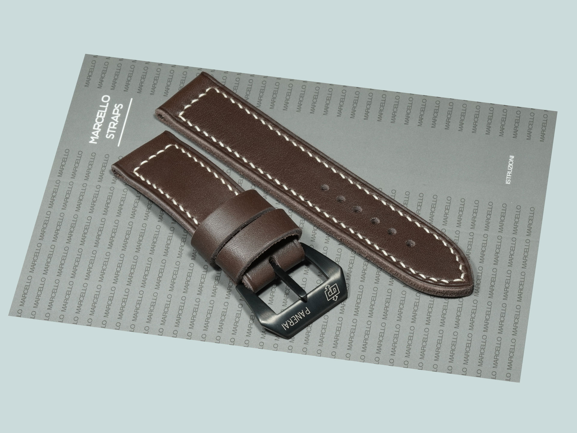 Dark Grey Panerai strap with black buckle side view of taper