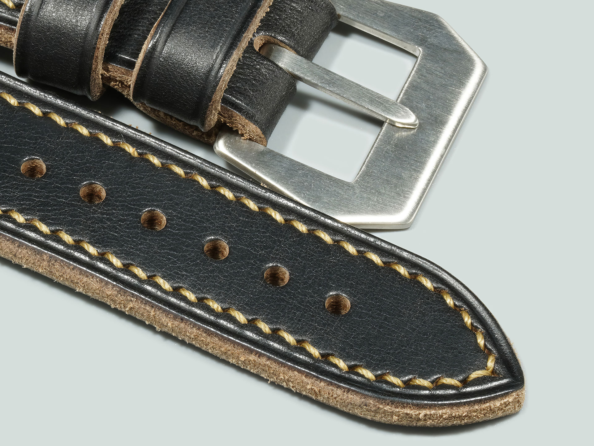 Custom black Panerai strap with Pre-V buckle
