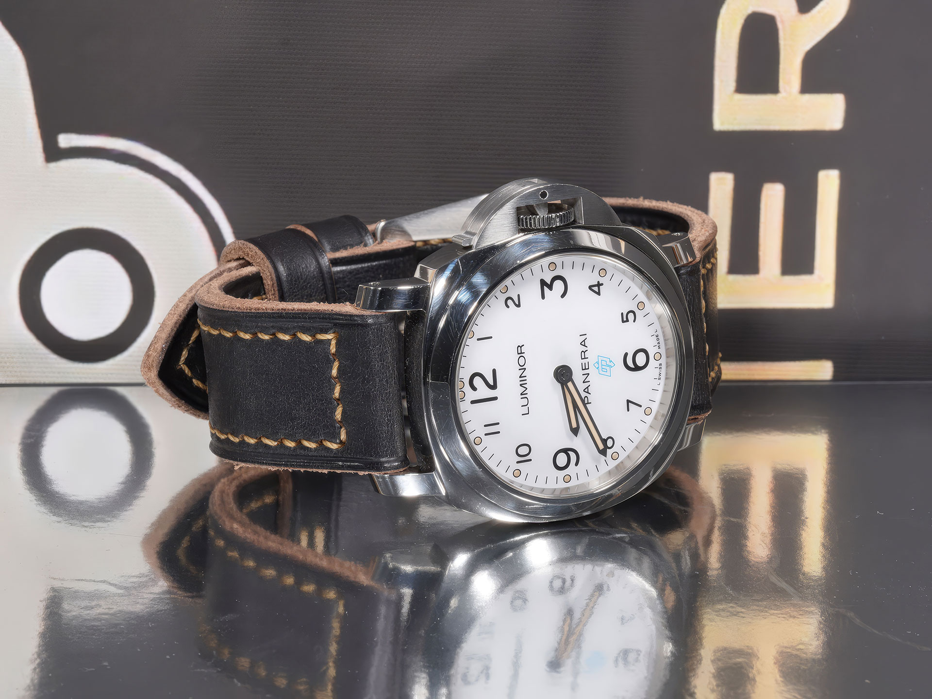 Thick Black Panerai Strap 44mm Handmade with matte leather and curved Pre-V buckle