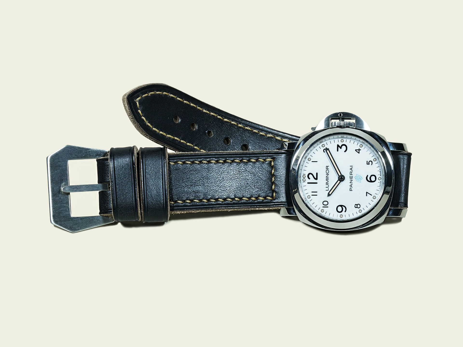 supple black Panerai Luminor strap developing natural patina