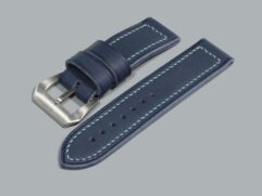 Blue Panerai strap with light blue stitching and curved Pre-V buckle