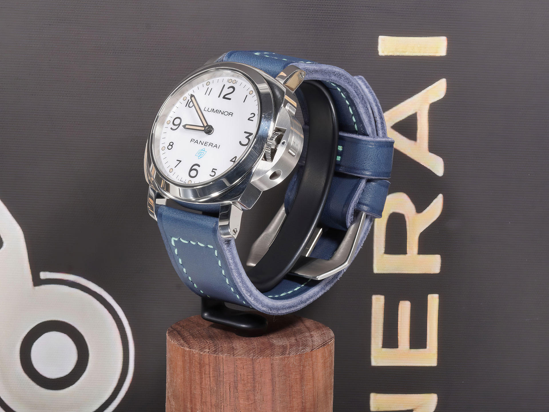 Thick soft leather Panerai Luminor strap in Atlas Blue