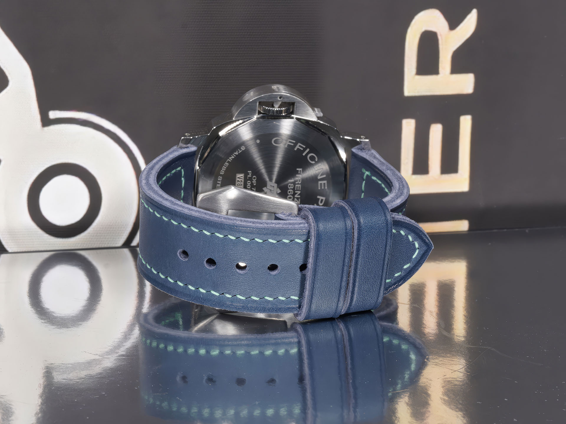 Blue Panerai 44 mm Luminor strap hand-stitched craftsmanship
