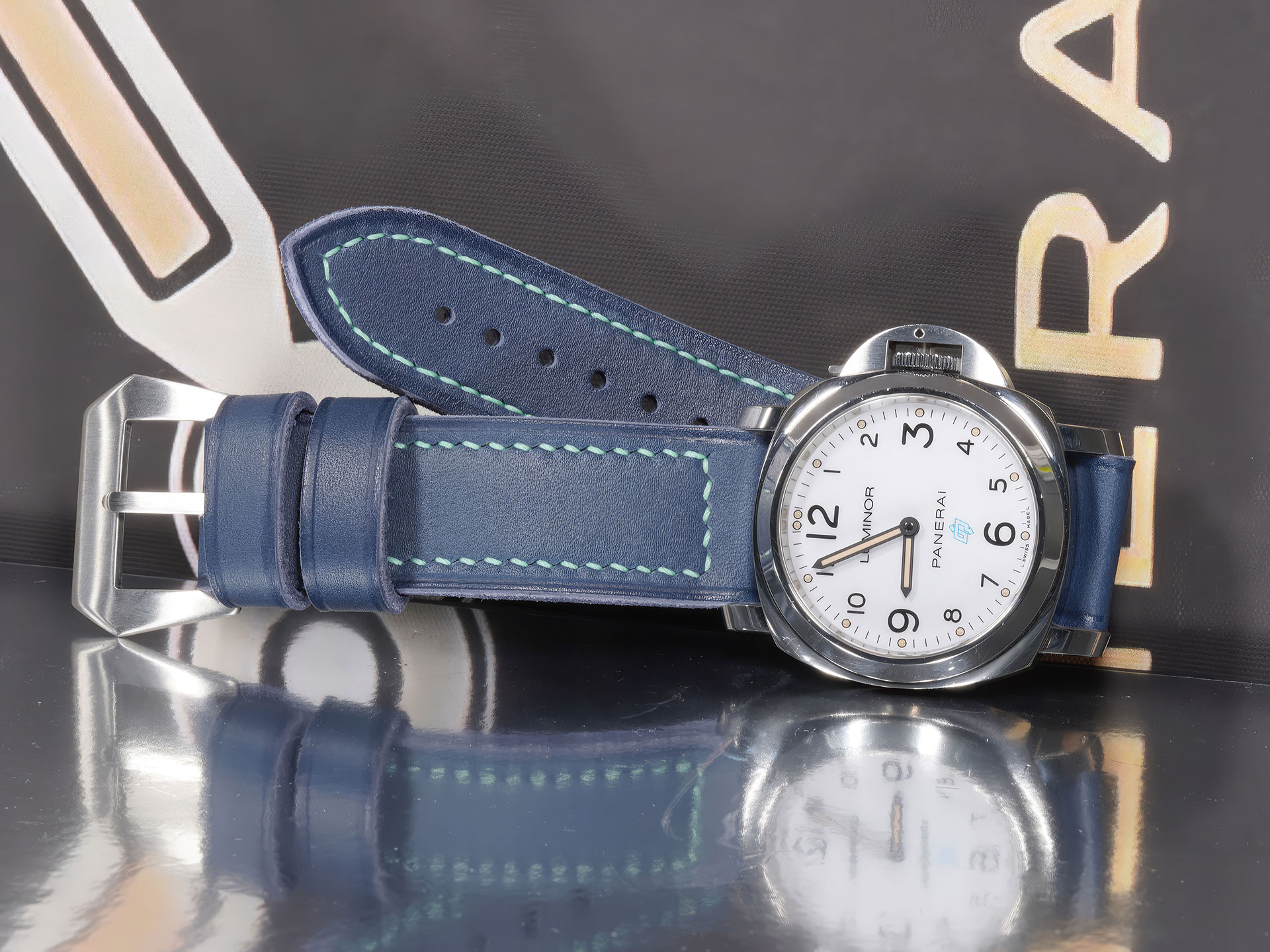 Premium Atlas Blue Panerai strap soft tempered leather finish