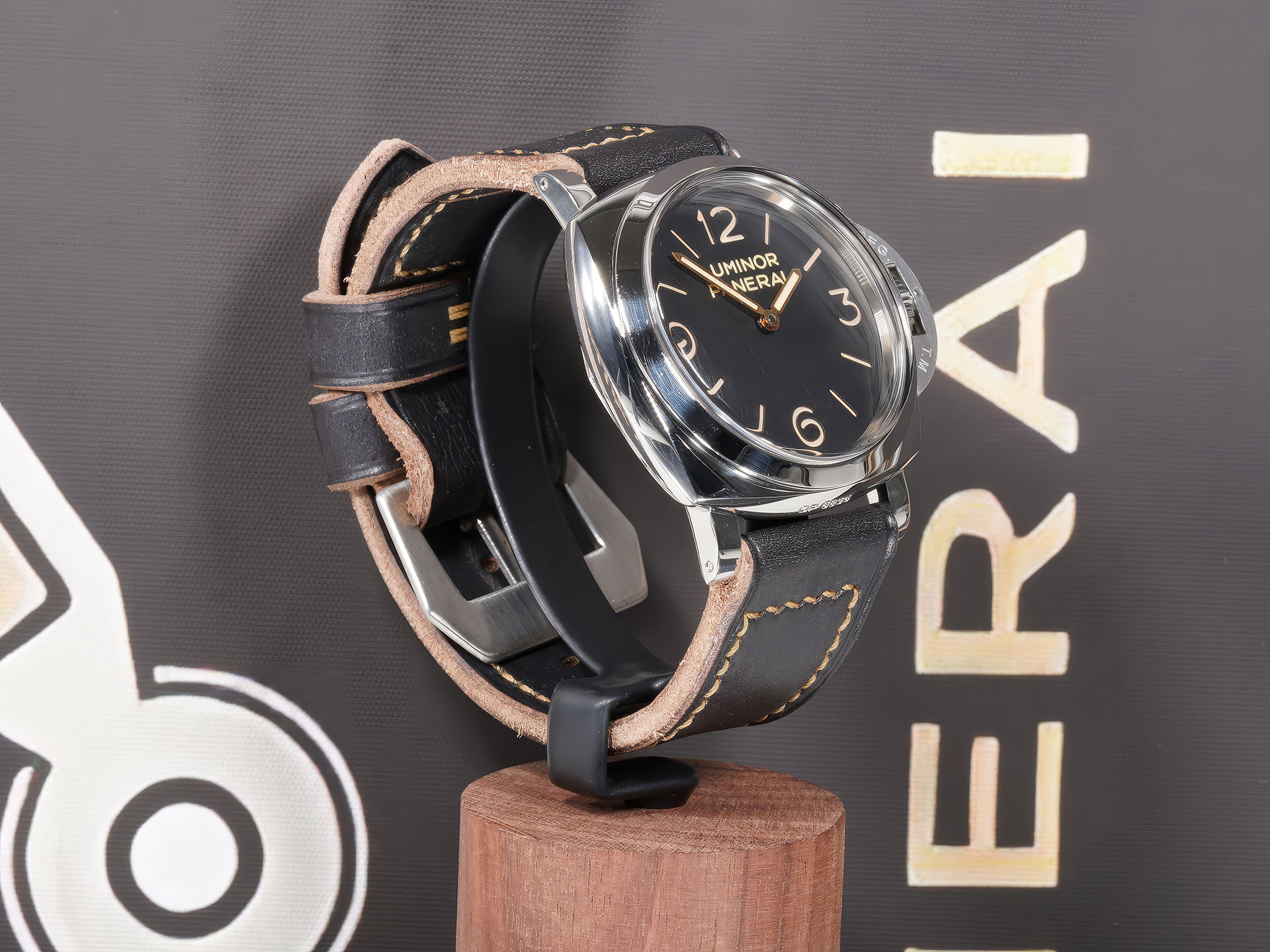 Thick Black Panerai Strap 47mm Handmade with matte leather and flat vintage style buckle