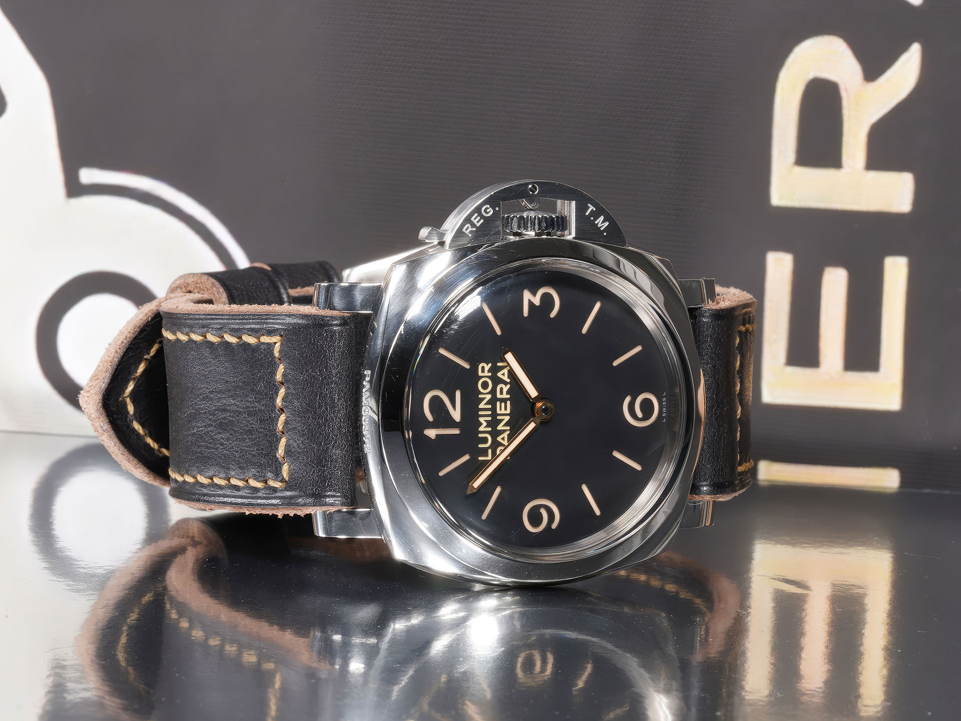 Thick Black Panerai Strap 47mm Handmade coiled to display inner lining and precise hand stitching