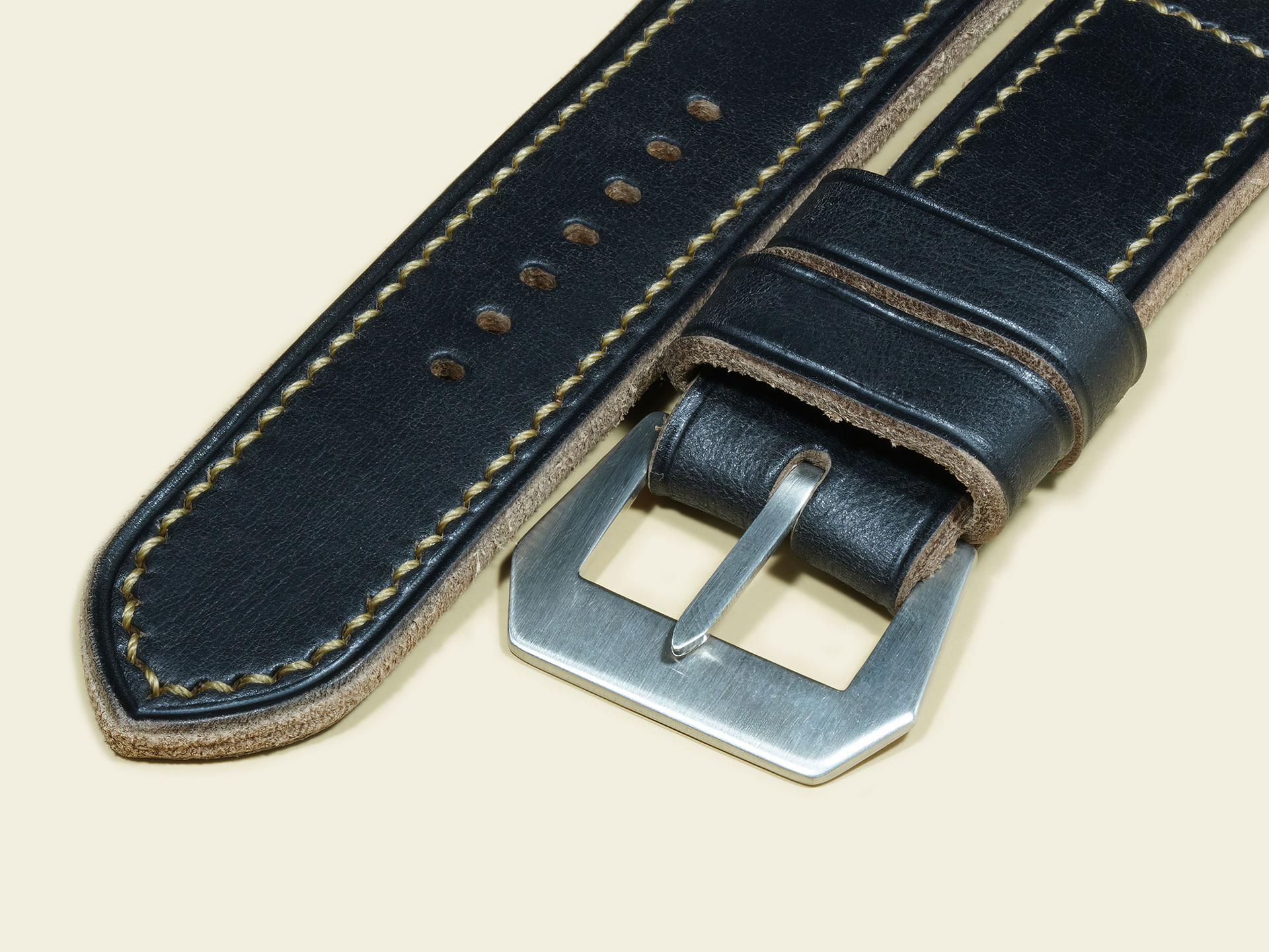 Thick 5mm black leather Panerai Luminor strap handcrafted in Italy