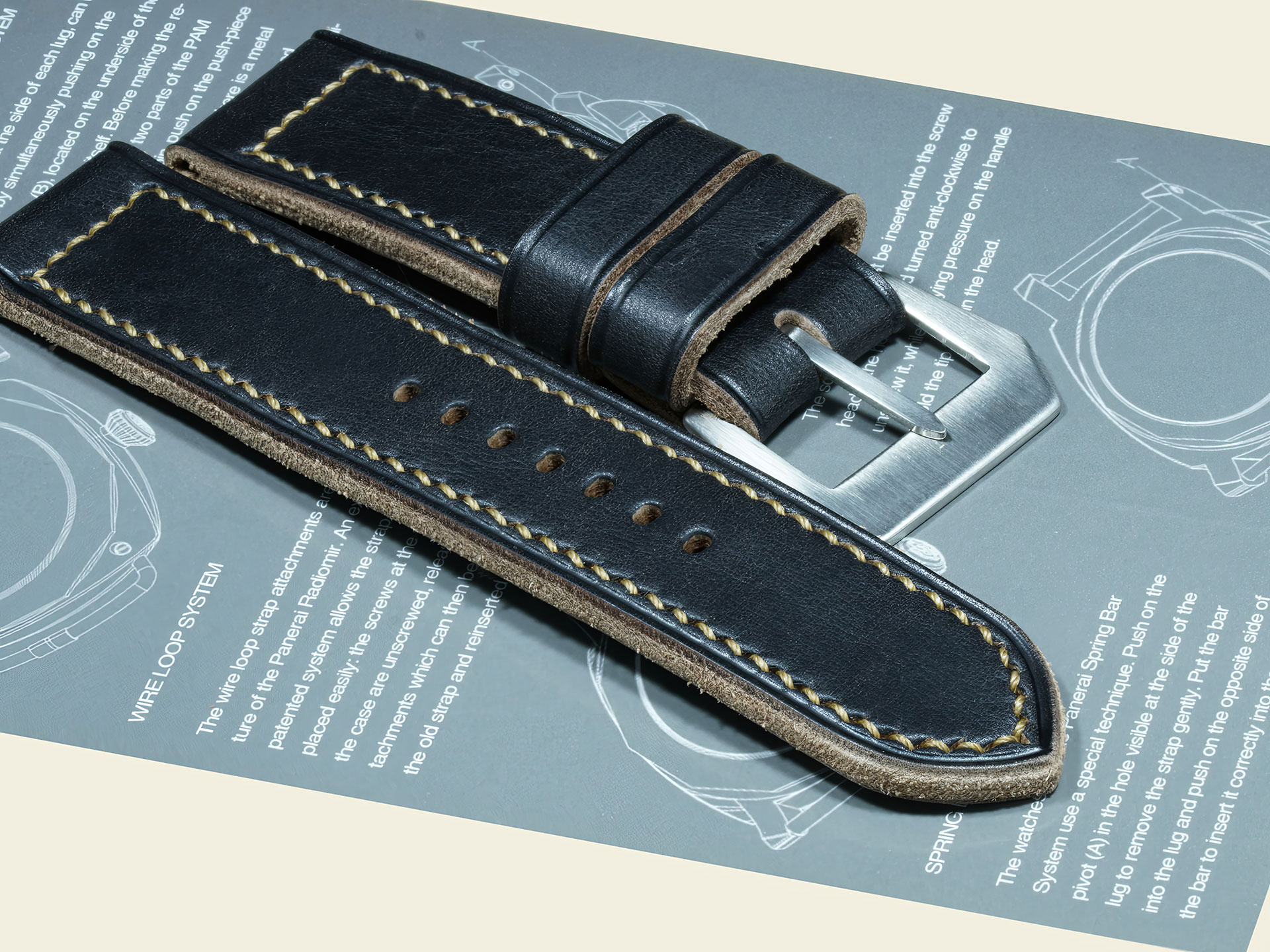 Rugged handmade Panerai Luminor 47mm strap with wide keepers