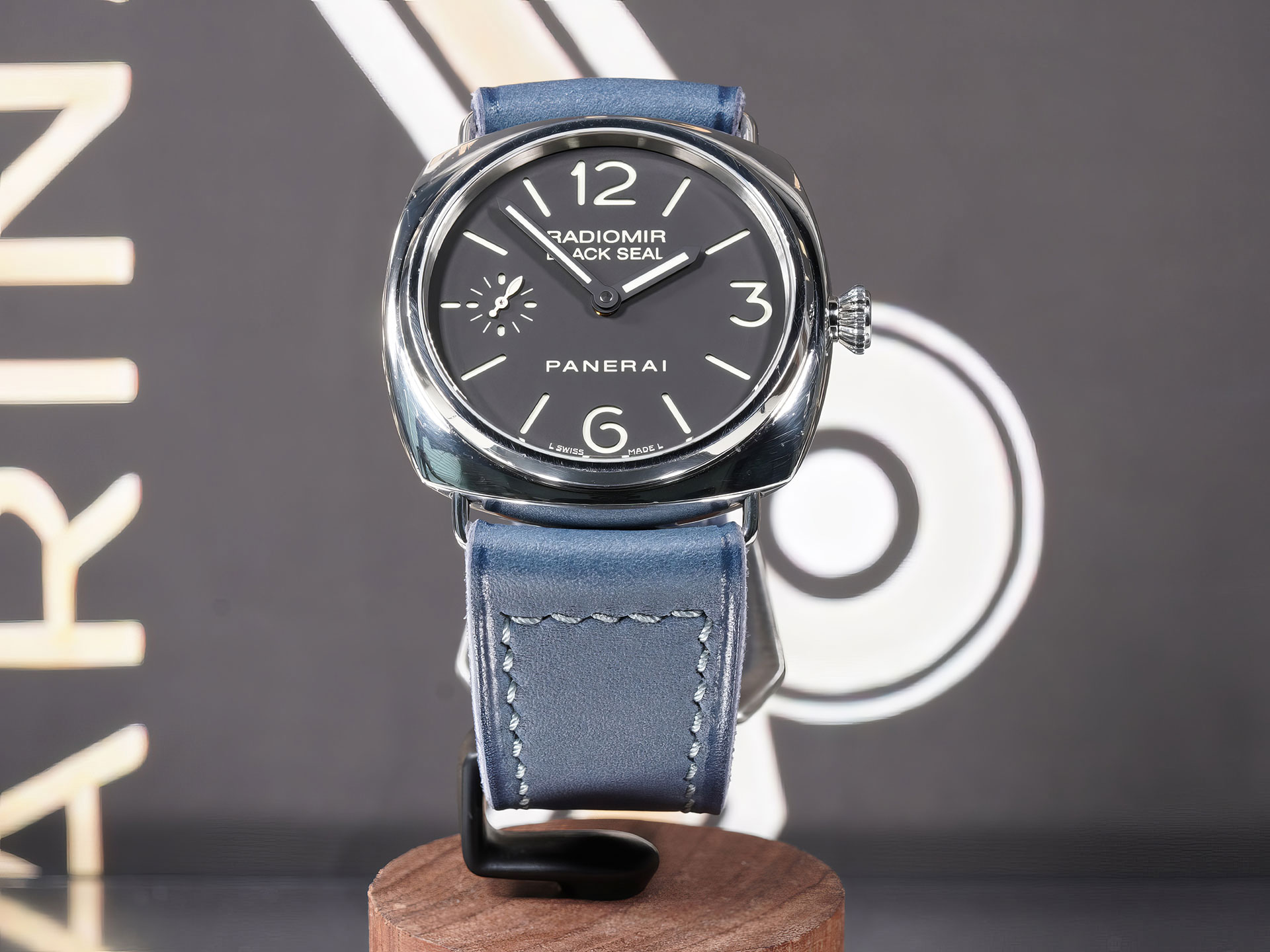 blue Panerai Radiomir strap handcrafted on PAM00183 Radiomir Black Seal