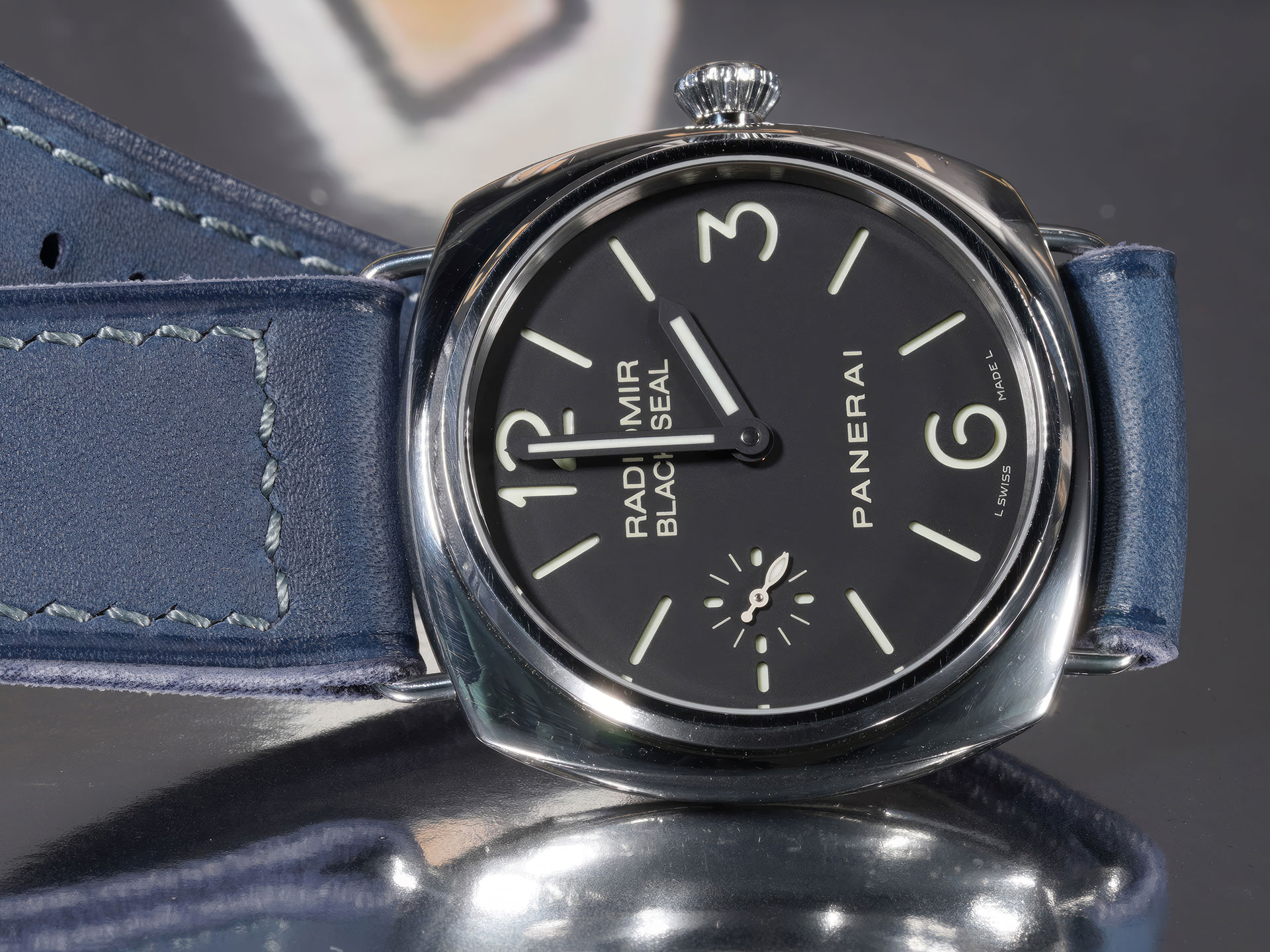 blue Panerai Radiomir strap designed for PAM00183 Black Seal
