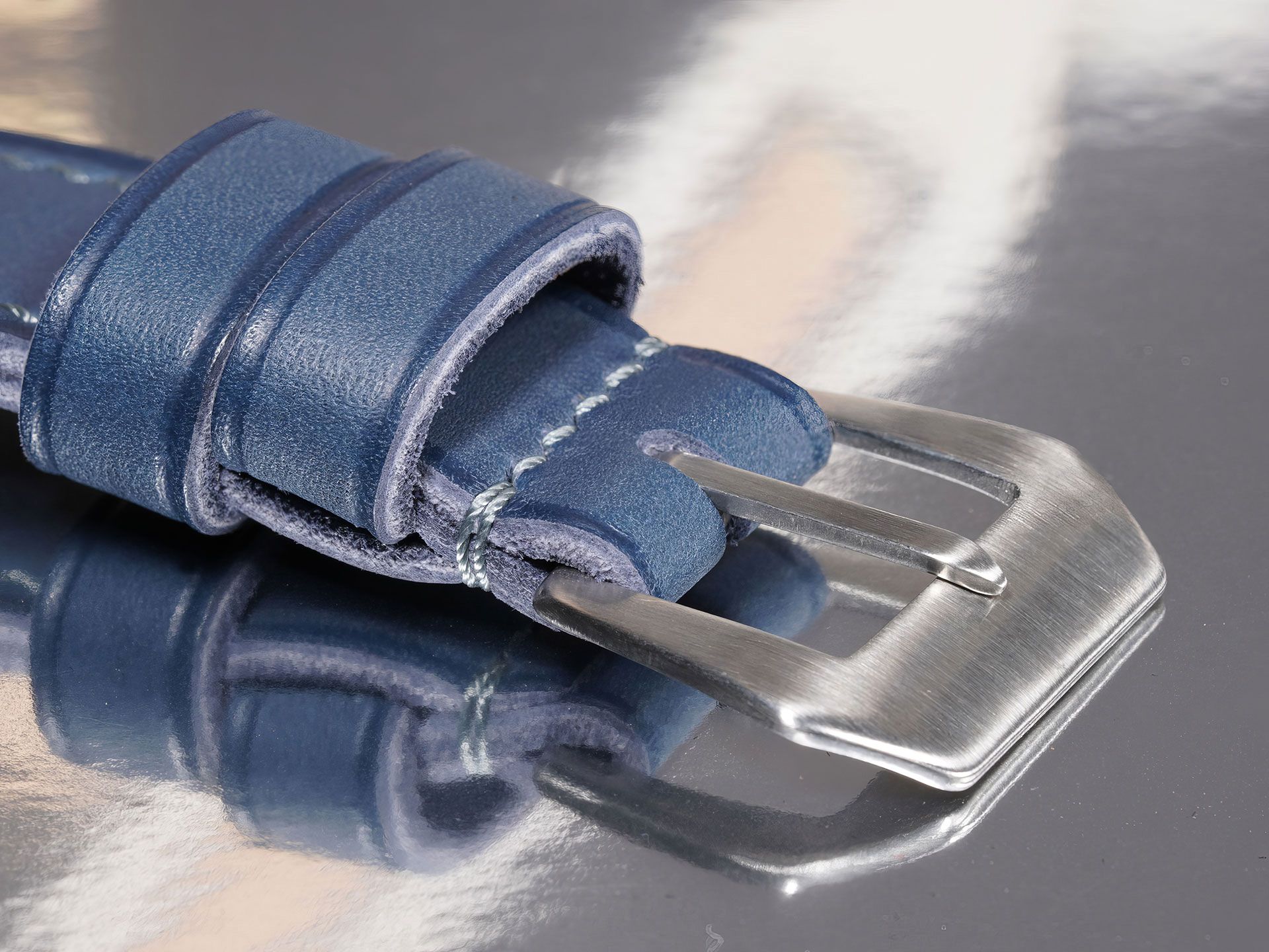 handmade blue Radiomir strap fitted to Panerai PAM00183