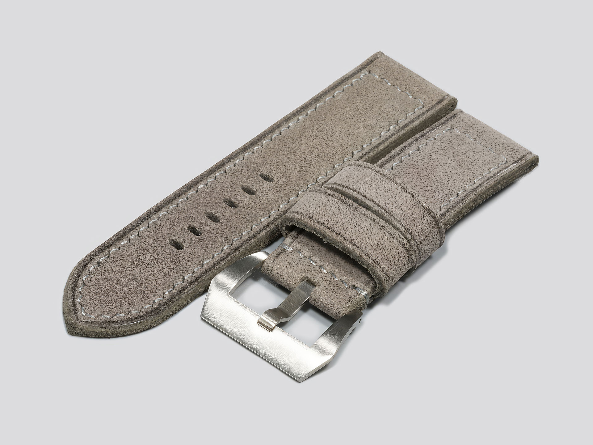 Thick grey leather Panerai strap for 44mm Luminor watch