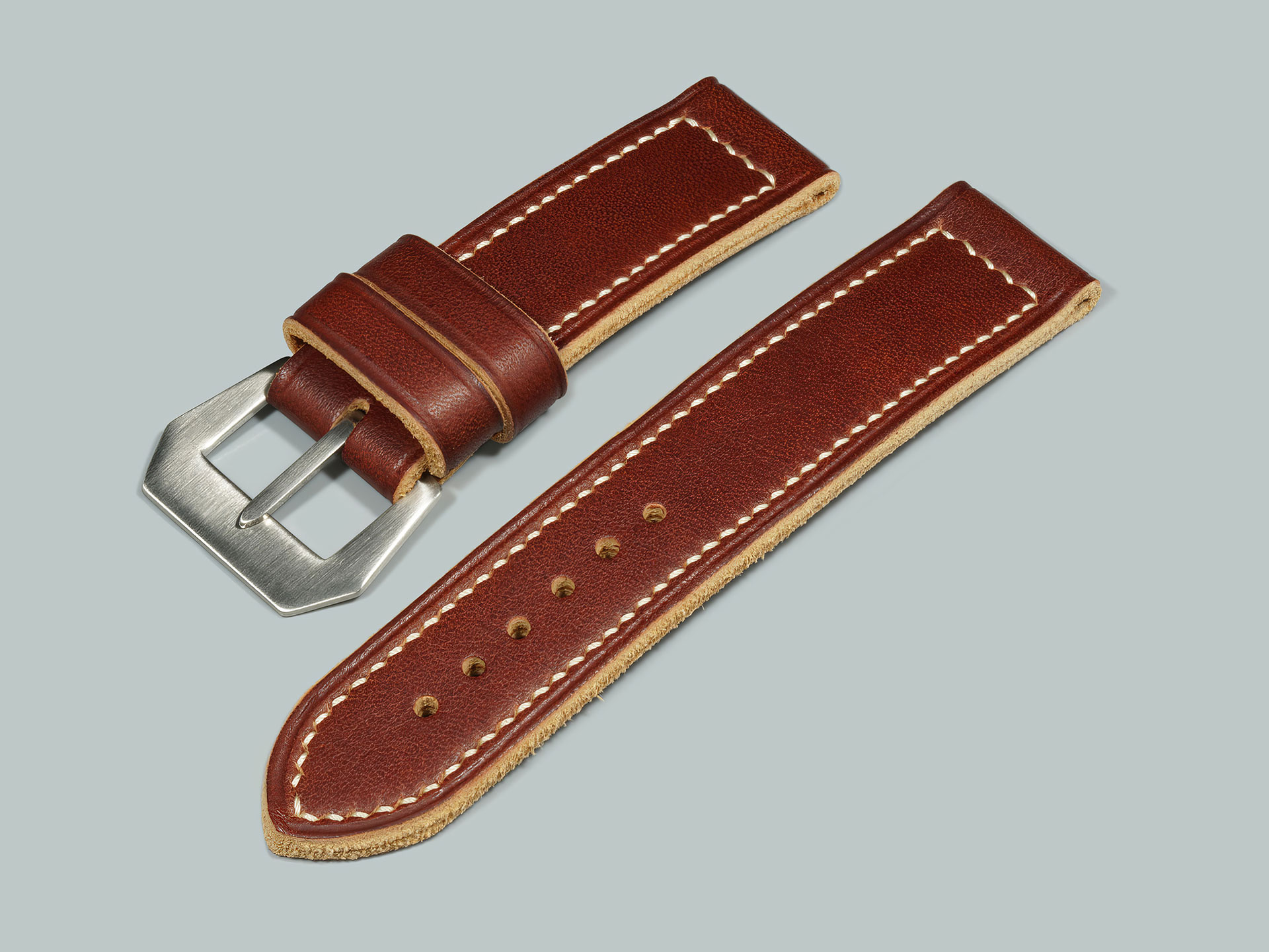 thick burgundy Panerai Luminor strap handmade from soft Italian leather