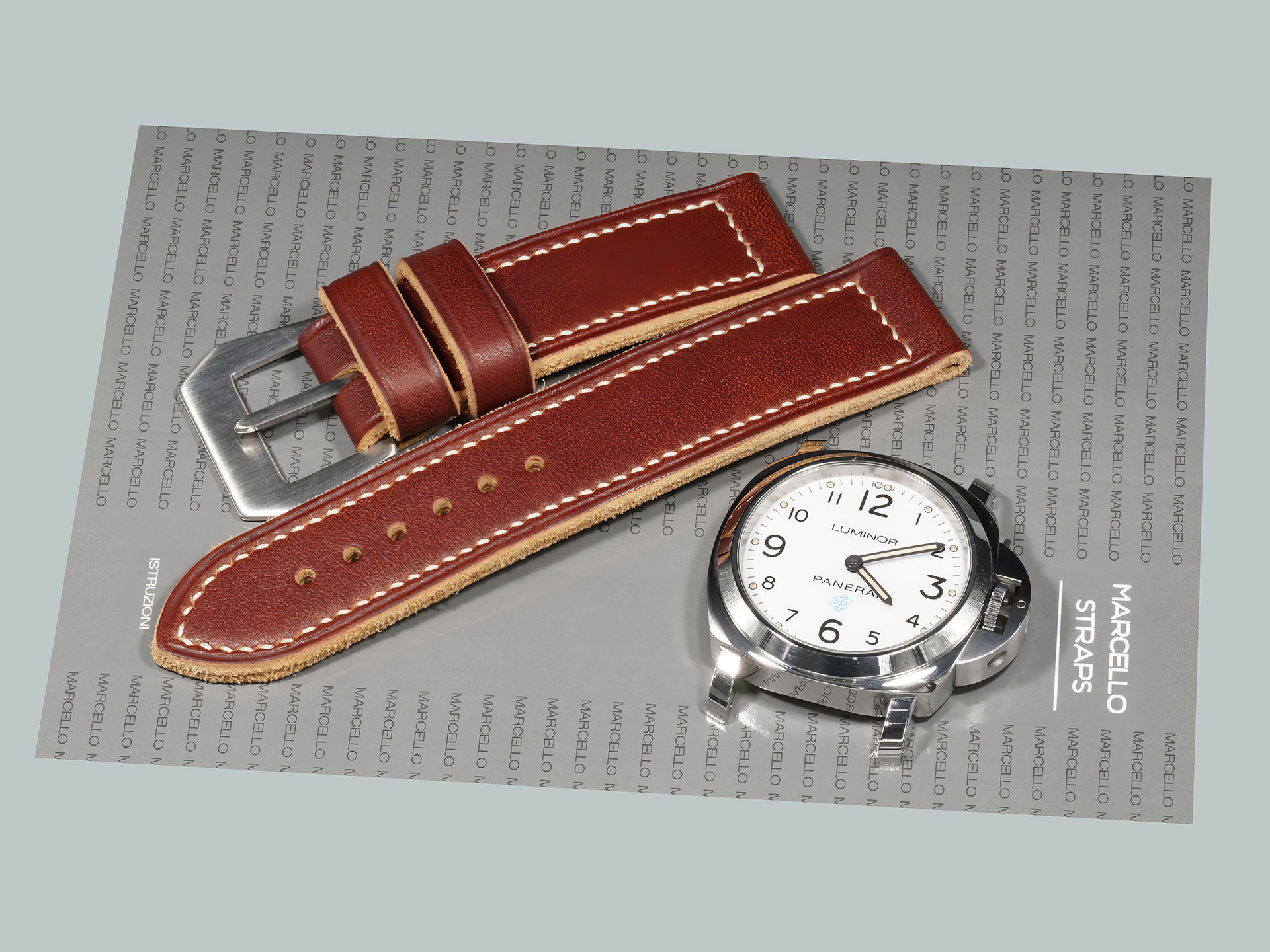burgundy Panerai Luminor strap crafted from supple full-grain leather
